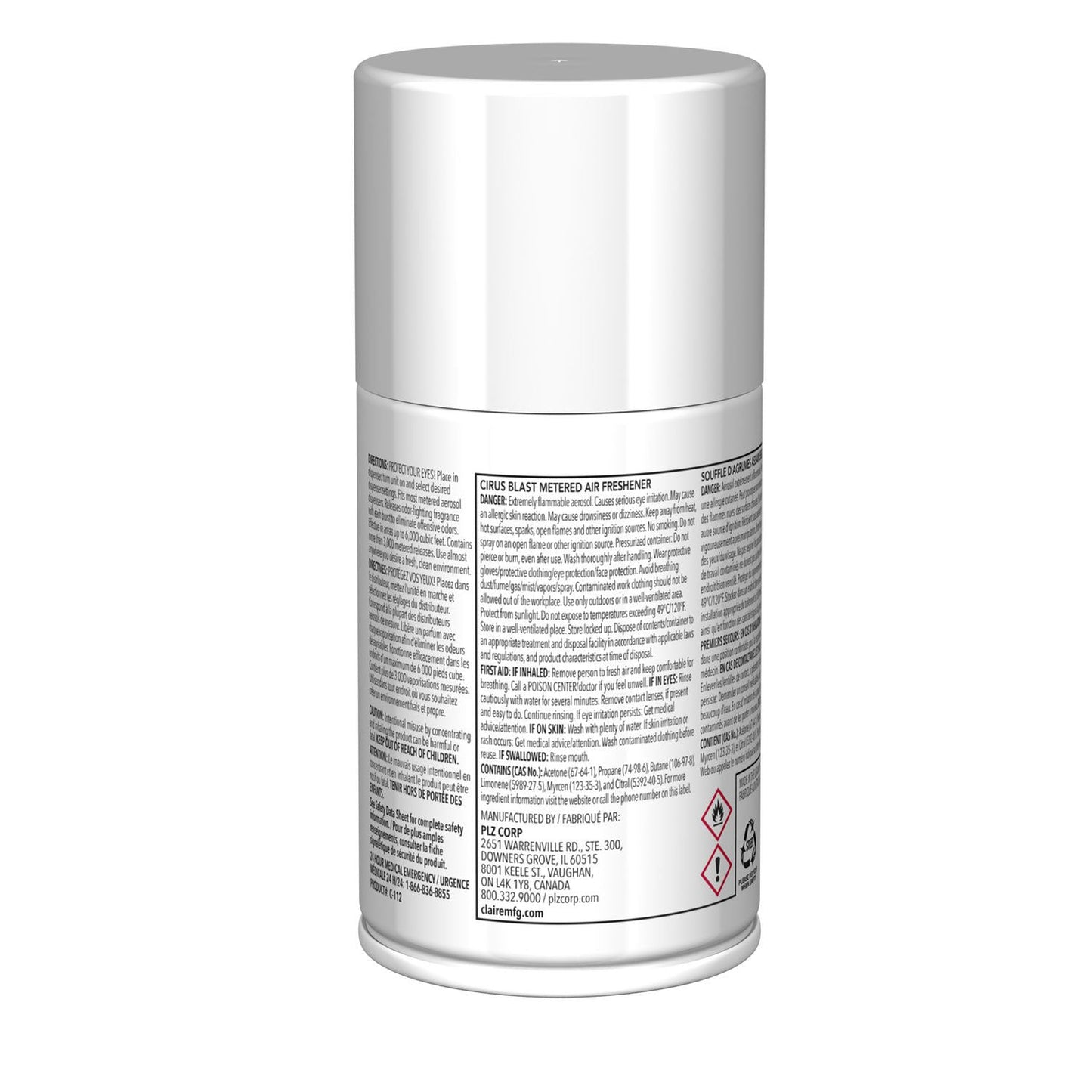 Claire Metered Air Freshener, 7 oz Aerosol Spray, Citrus Blast, 12/Carton (CGC112)