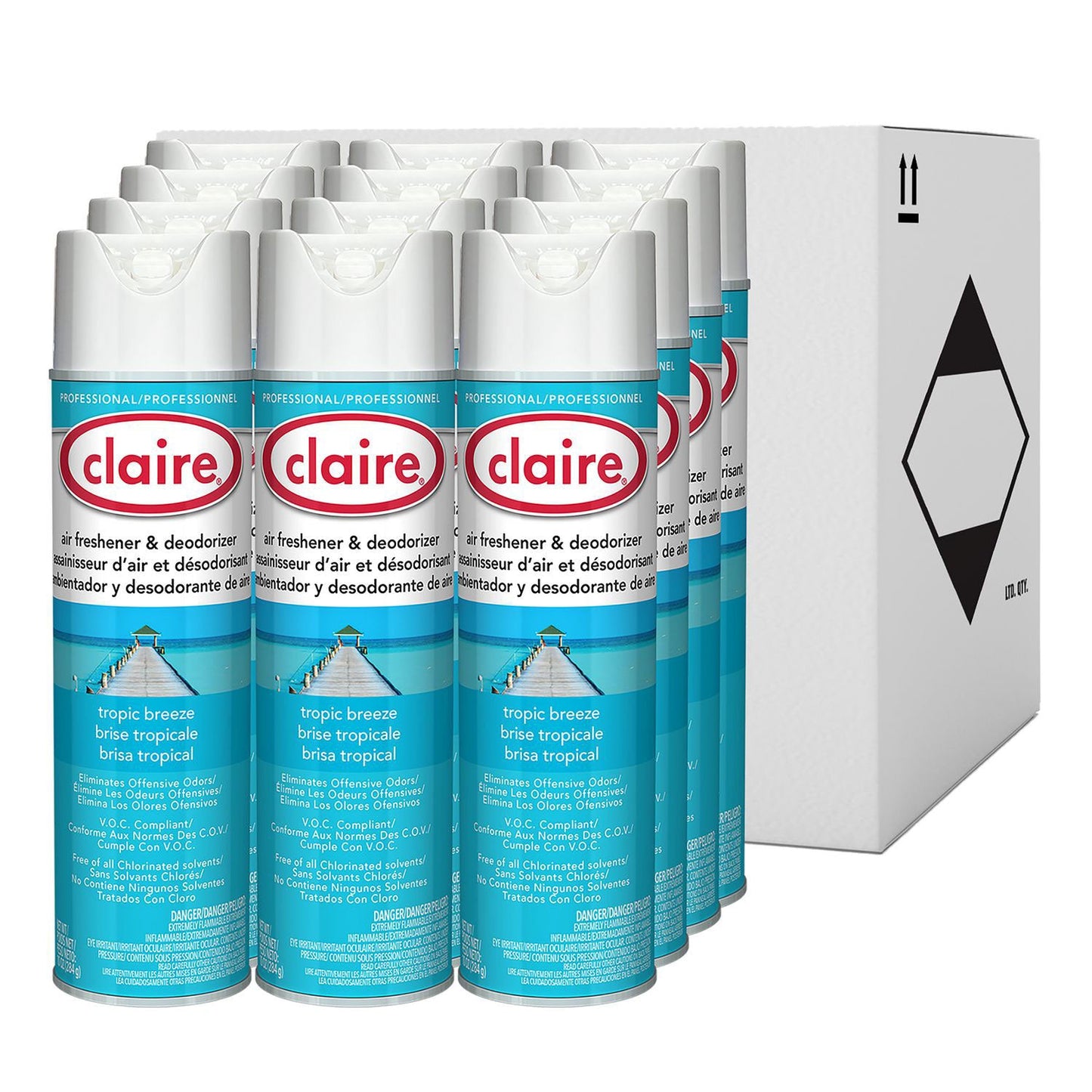 Claire Aerosol Air Freshener and Deodorizer, Tropic Breeze, 10 oz Aerosol Spray, 12 Cans (CGC165)