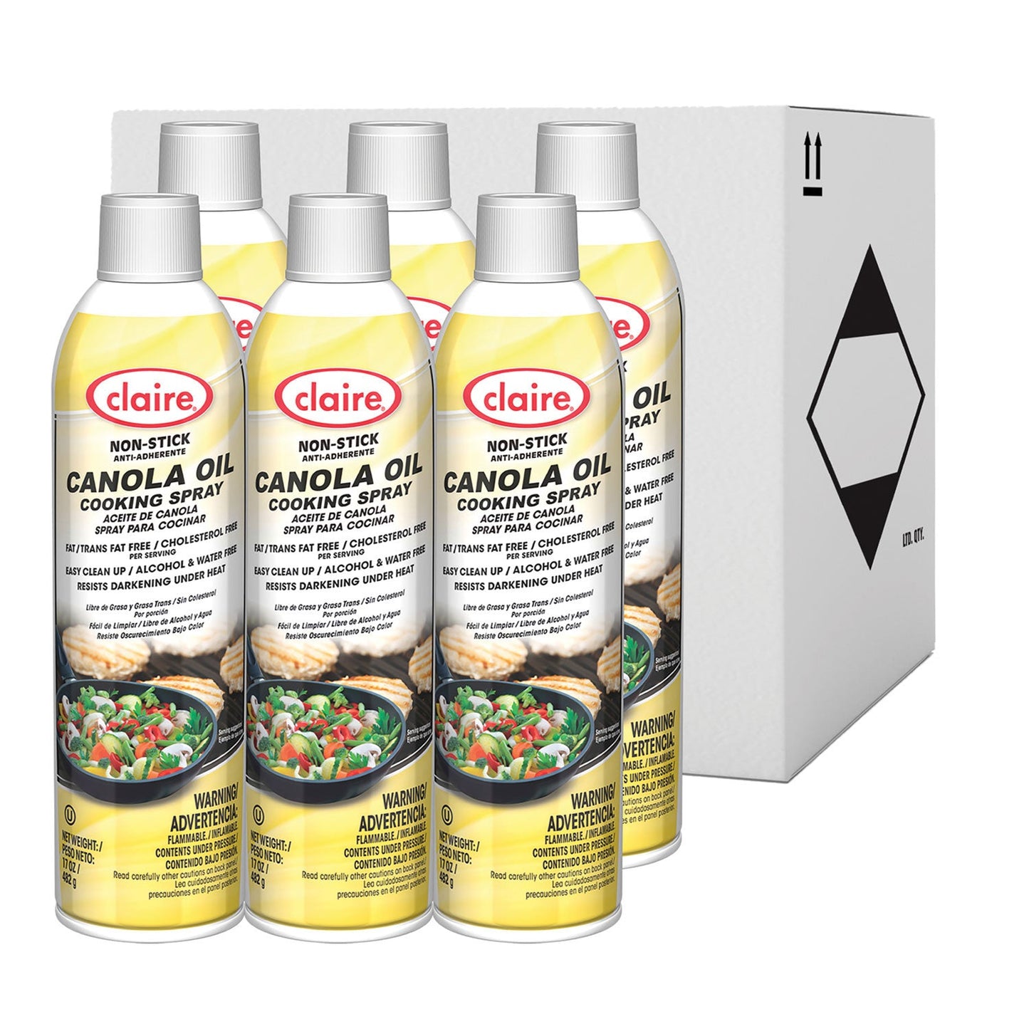 Claire Canola Oil Cooking Spray, 17 oz Aerosol Spray Can, 6/Carton (CGC8276)