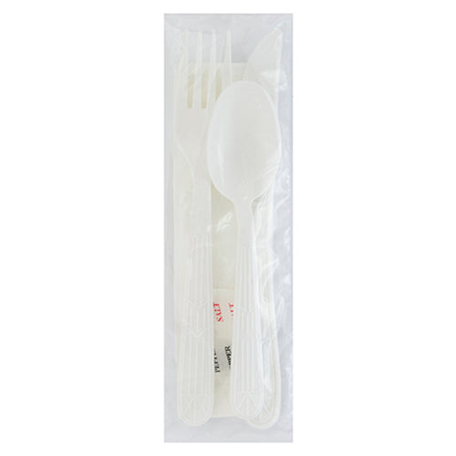 Safety Zone® Medium PP Fork Knife Tea Spoon, Napkin 12x13 Salt Pepper White, Case of 250 (SZNCKPPMW125)