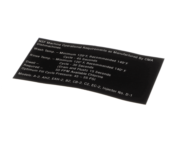 CMA Dish Machines 06217.10 Nsf Operating Req A2,Ah2,B2Cb2 (CMA06217-10)