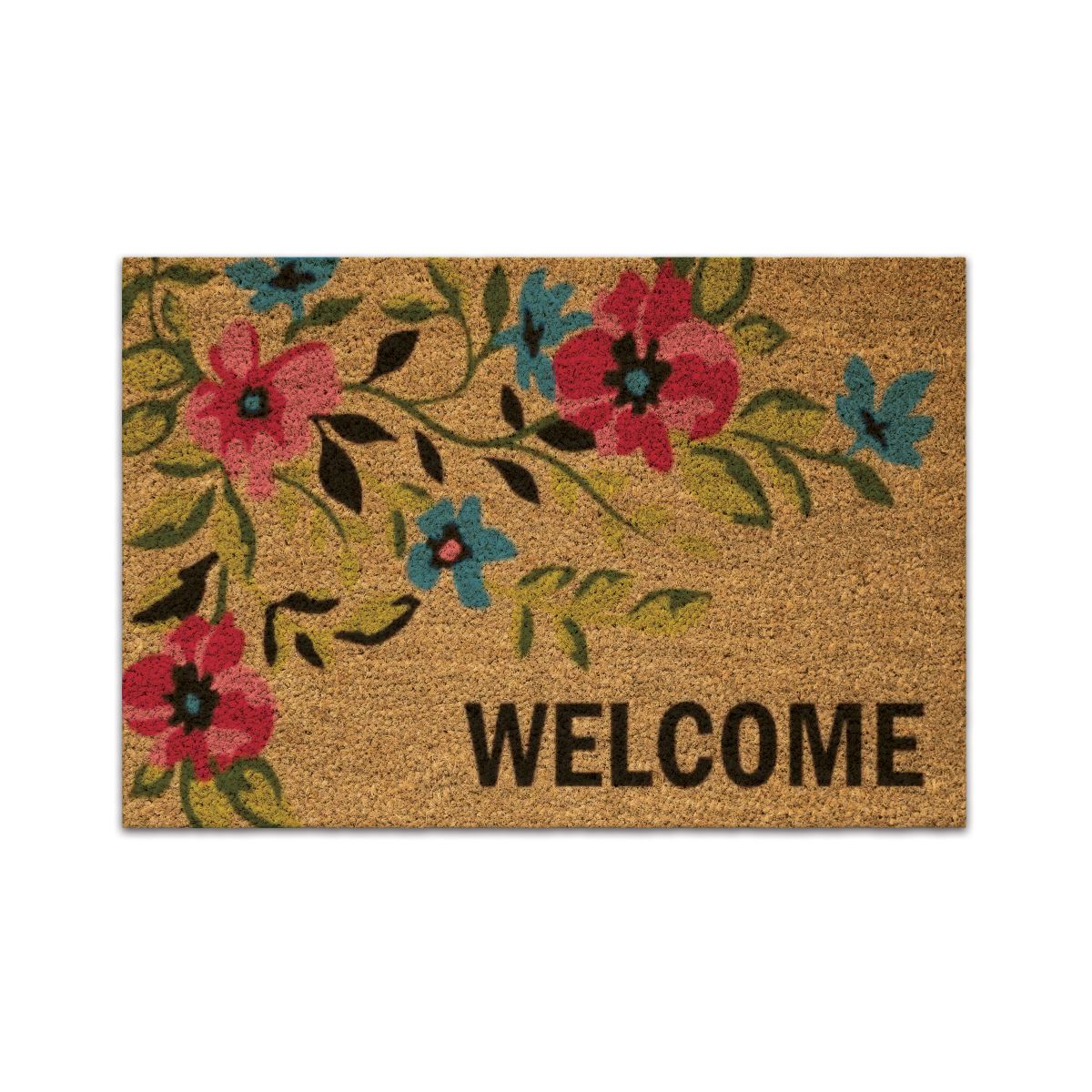 Arkwright Home® Natural Coir Printed Outdoor Rugs, 24x36, Welcome Flowers (P-COIR2436MC-WF)