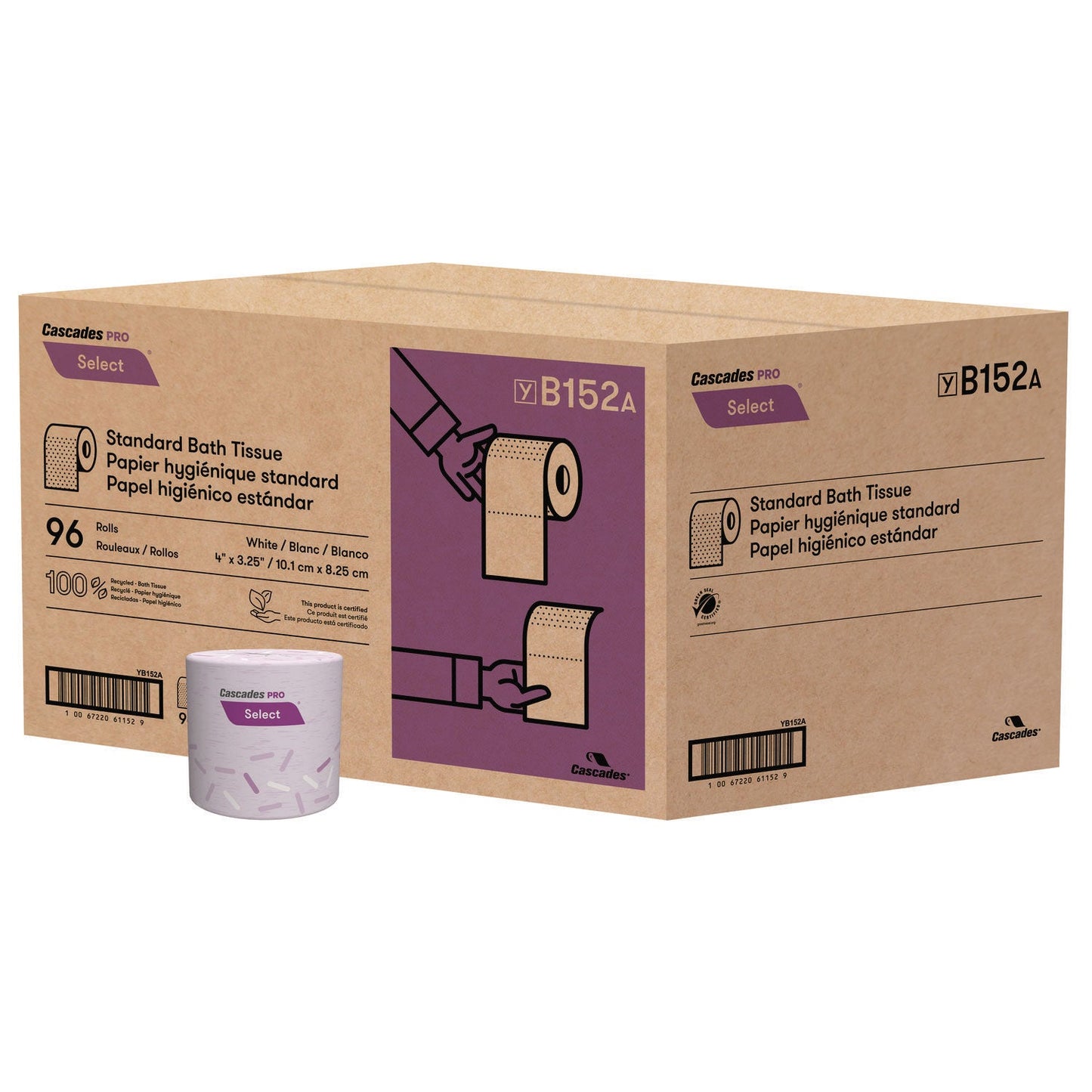 Cascades Select Standard Bath Tissue, 1-Ply, White, 1,000/Roll, 96 Rolls/Carton (CSDB152)