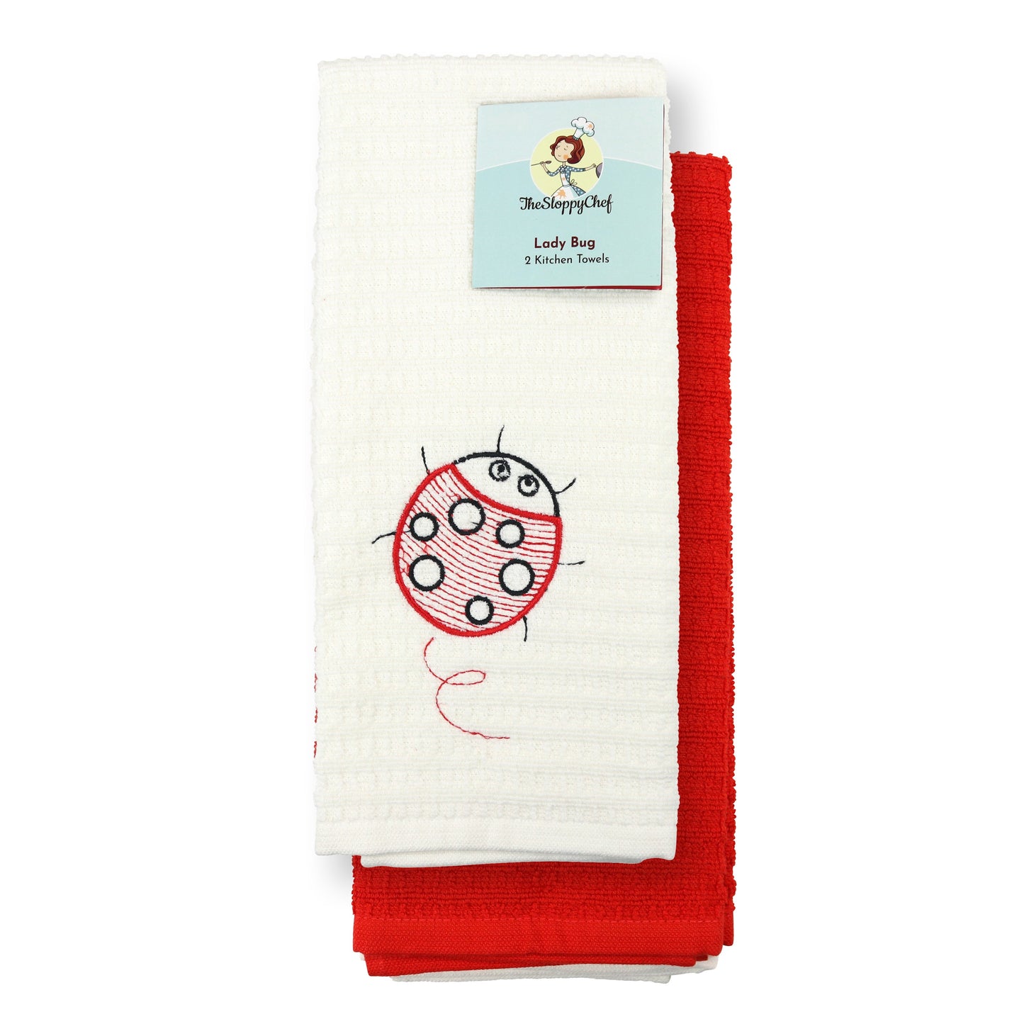 Sloppy Chef Lucky Kitchen Towel 16x26 LadyBug (2pc Set) (PNP-SC-KT2-LB)