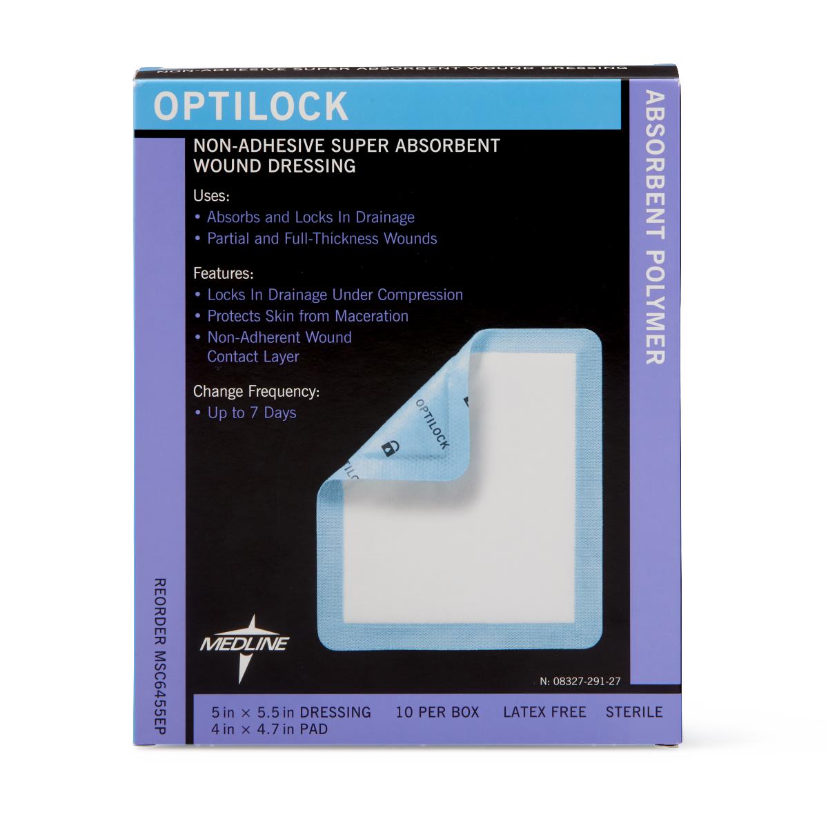OptiLock Nonadhesive Super Absorbent Wound Dressings, 5