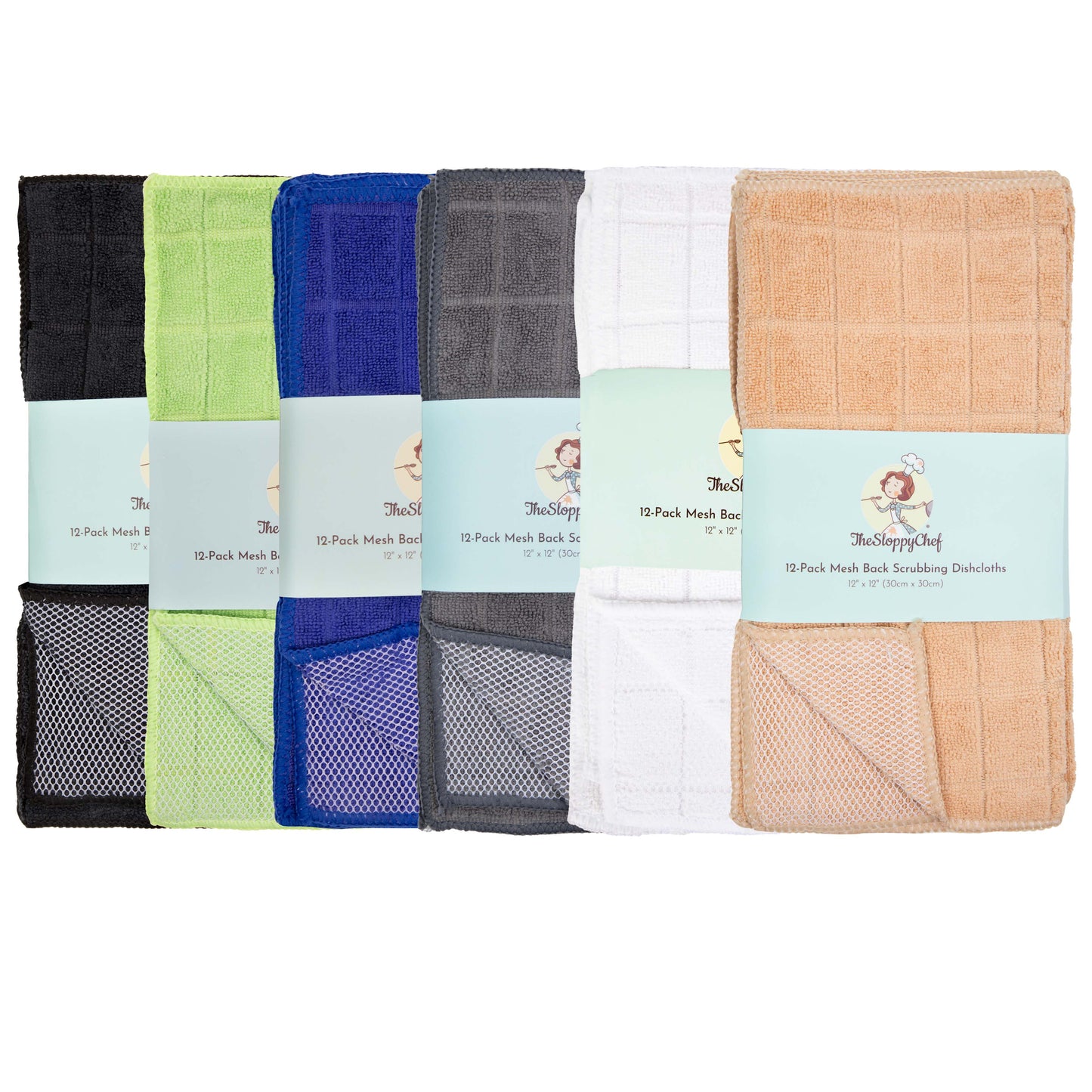 Sloppy Chef SC Mesh Backed Dishcloth 12x12 Assorted (DC-MESH-ASST)