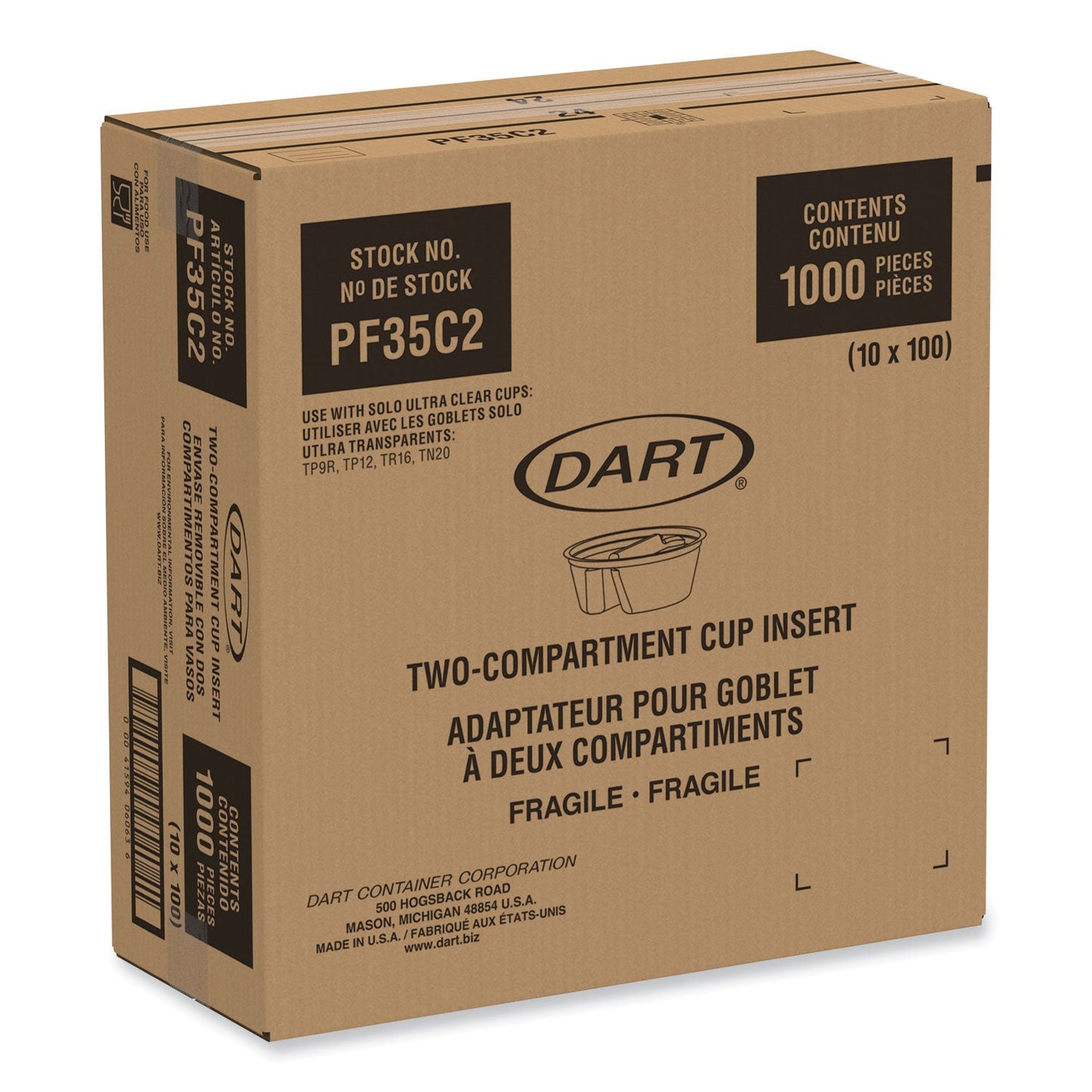 Dart Plastic Cup Insert, 3.5 oz, 3.6" Diameter x 1.3"h, Clear, 1,000/Carton (DCCPF35C2)