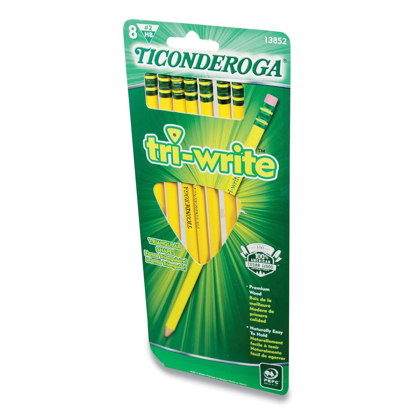 Dixon Tri-Write Triangular Pencil, HB (#2), Black Lead, Yellow Barrel, 8/Pack (DIX13852)