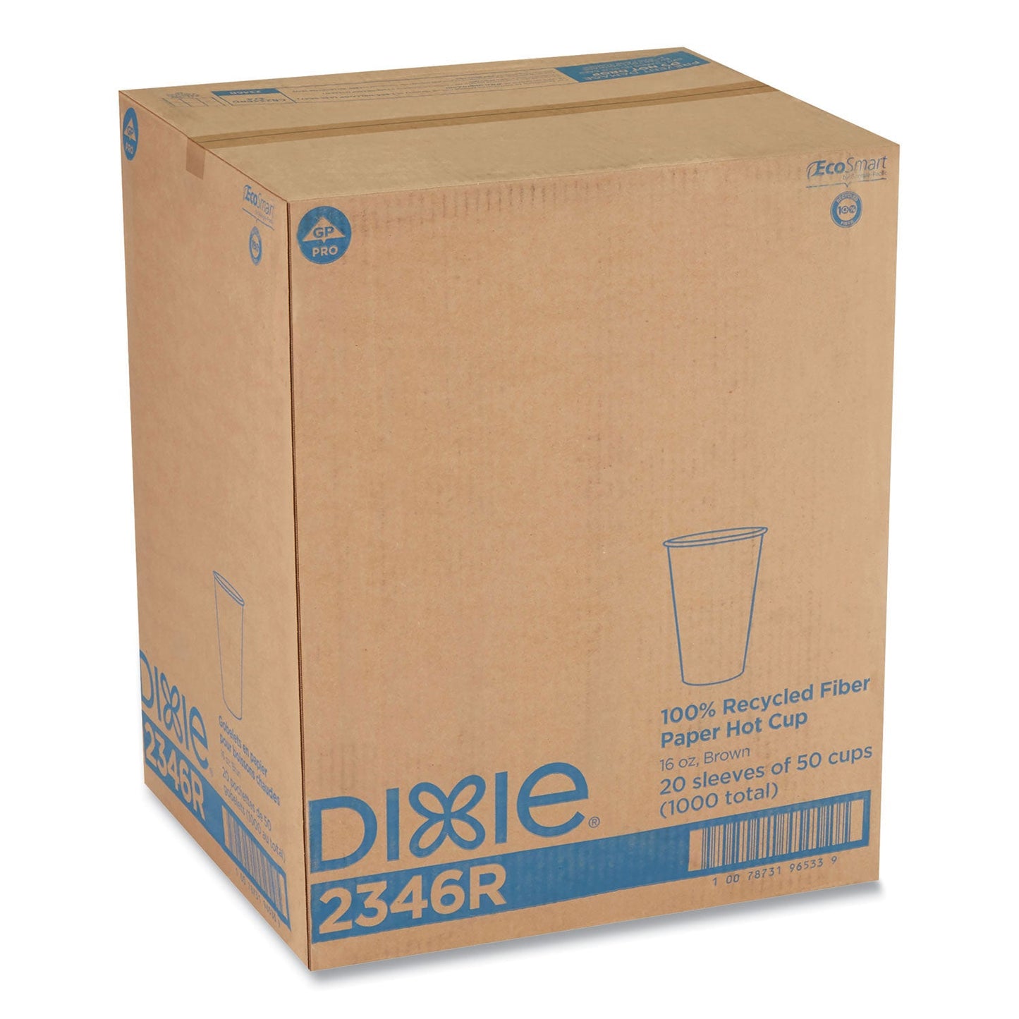 Dixie EcoSmart Recycled Hot/Cold Cups, 16 oz, Kraft Paper, 1,000/Carton (DXE2346R)