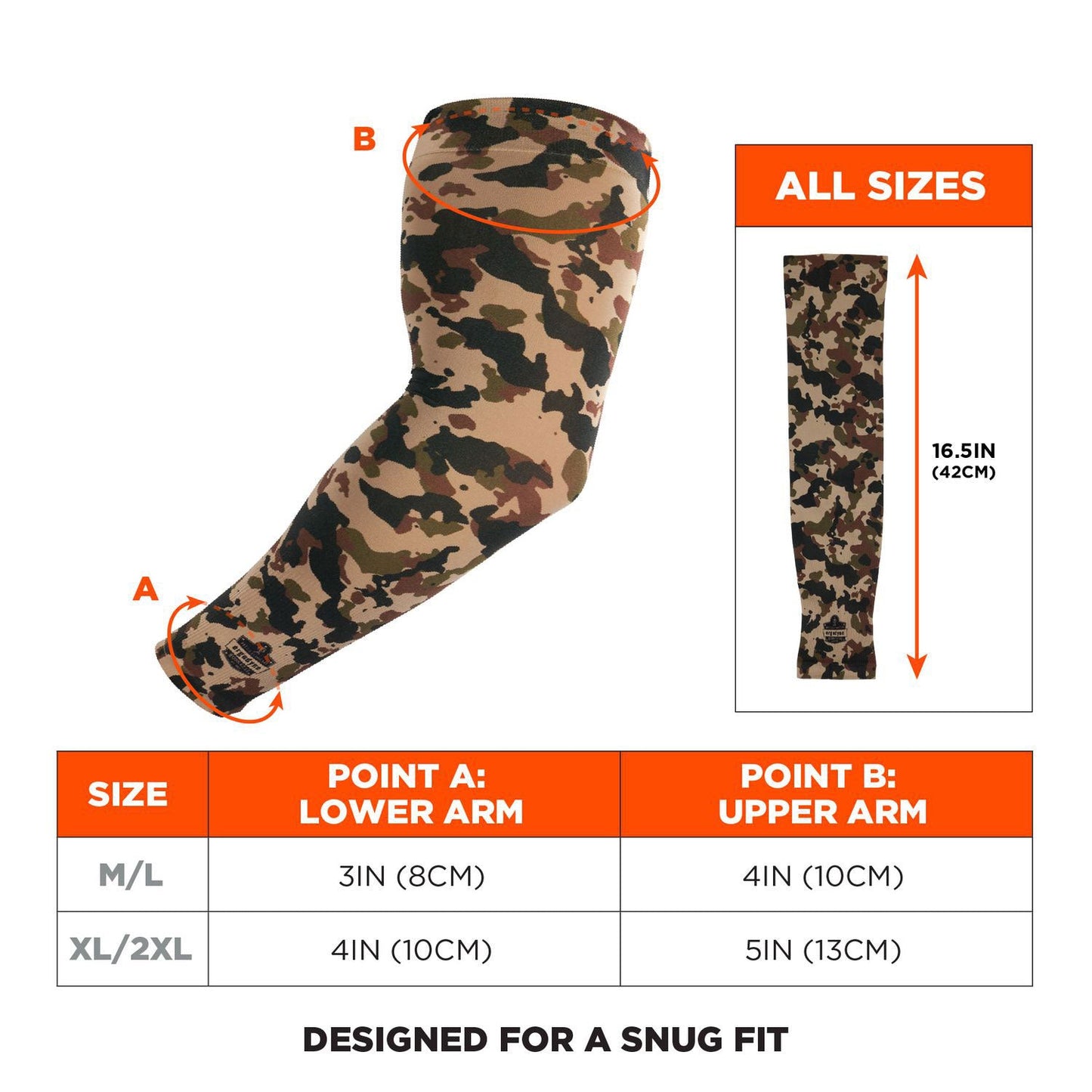 Ergodyne Chill-Its 6695 Sun Protection Arm Sleeves, Polyester/Spandex, X-Large/2X-Large, Camo (EGO12192)