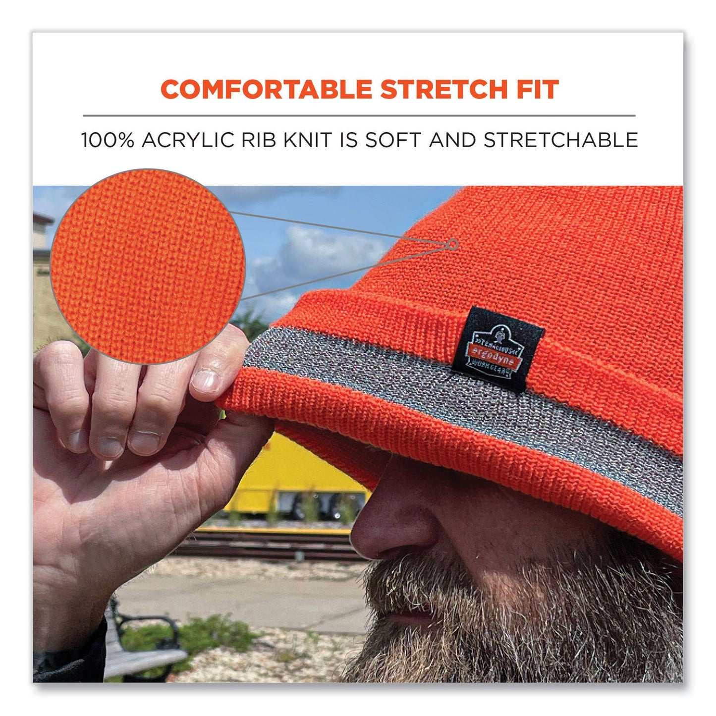Ergodyne N-Ferno 6803 Reflective Rib Knit Winter Hat, One Size Fits Most, Orange (EGO16865)