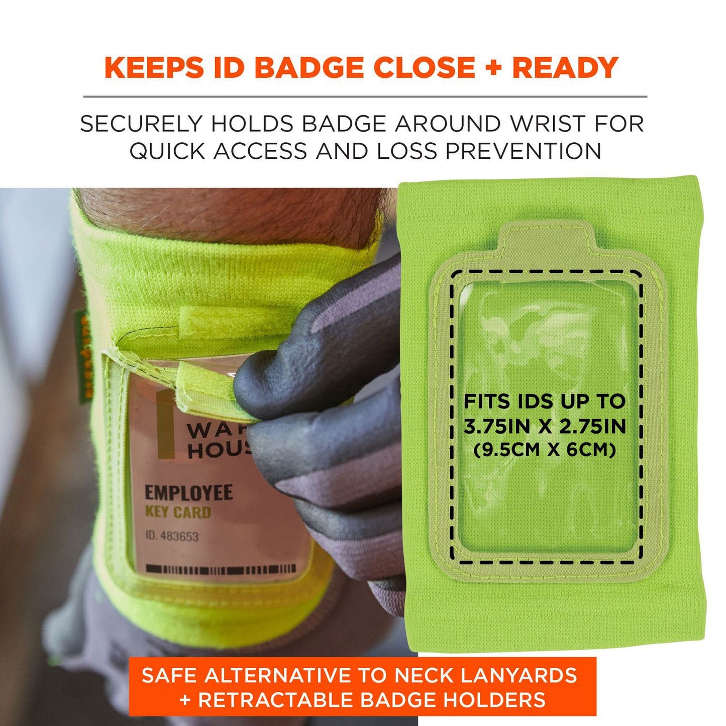 Ergodyne Squids 3388 Wrist ID/Badge Holder, Vertical, Lime 3.5 x 5.5 Holder, 2.75 x 3.75 Insert (EGO19962)