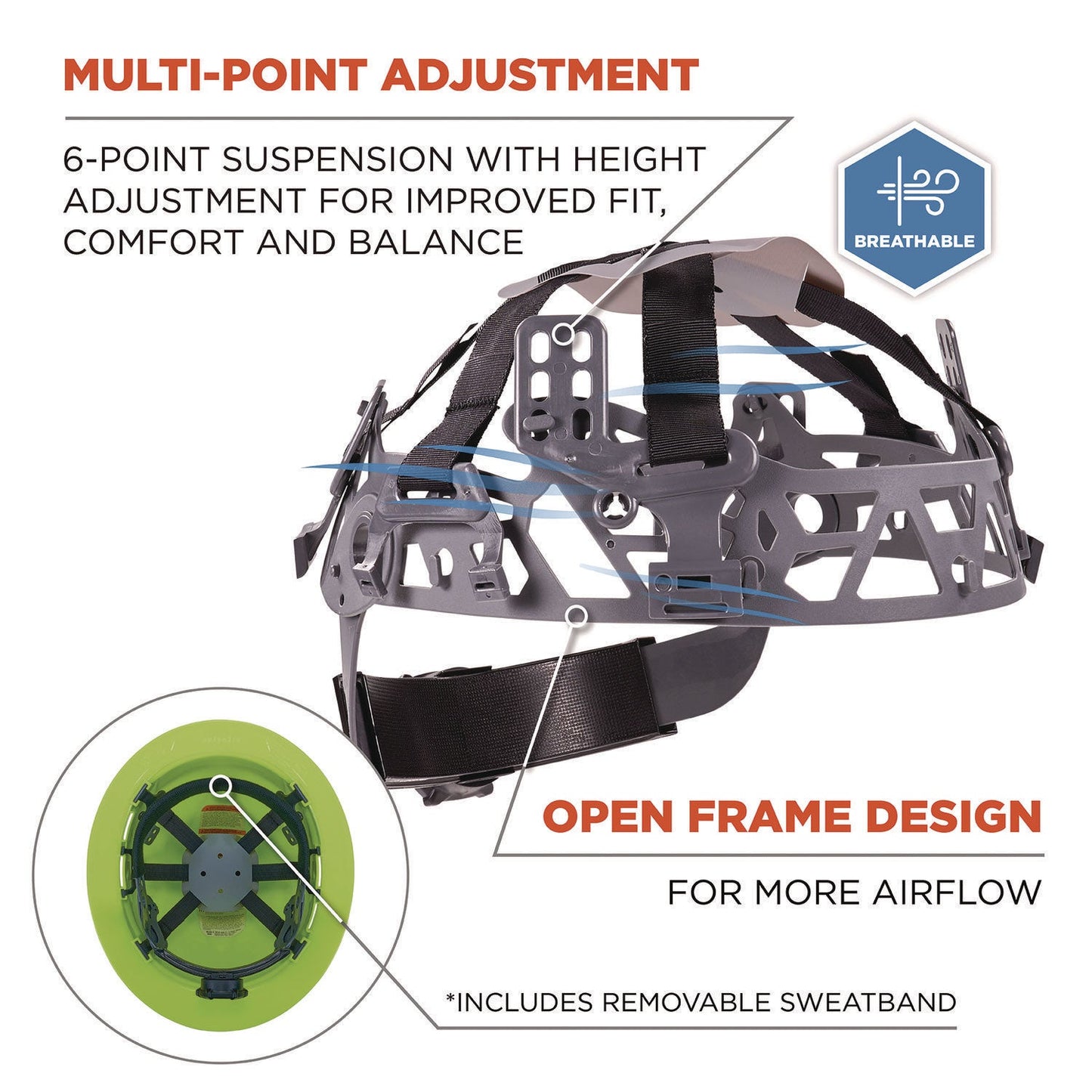 Ergodyne Skullerz 8969 Class E Lightweight Full Brim Hard Hat, 6-Point Rachet Suspension, Lime (EGO60232)