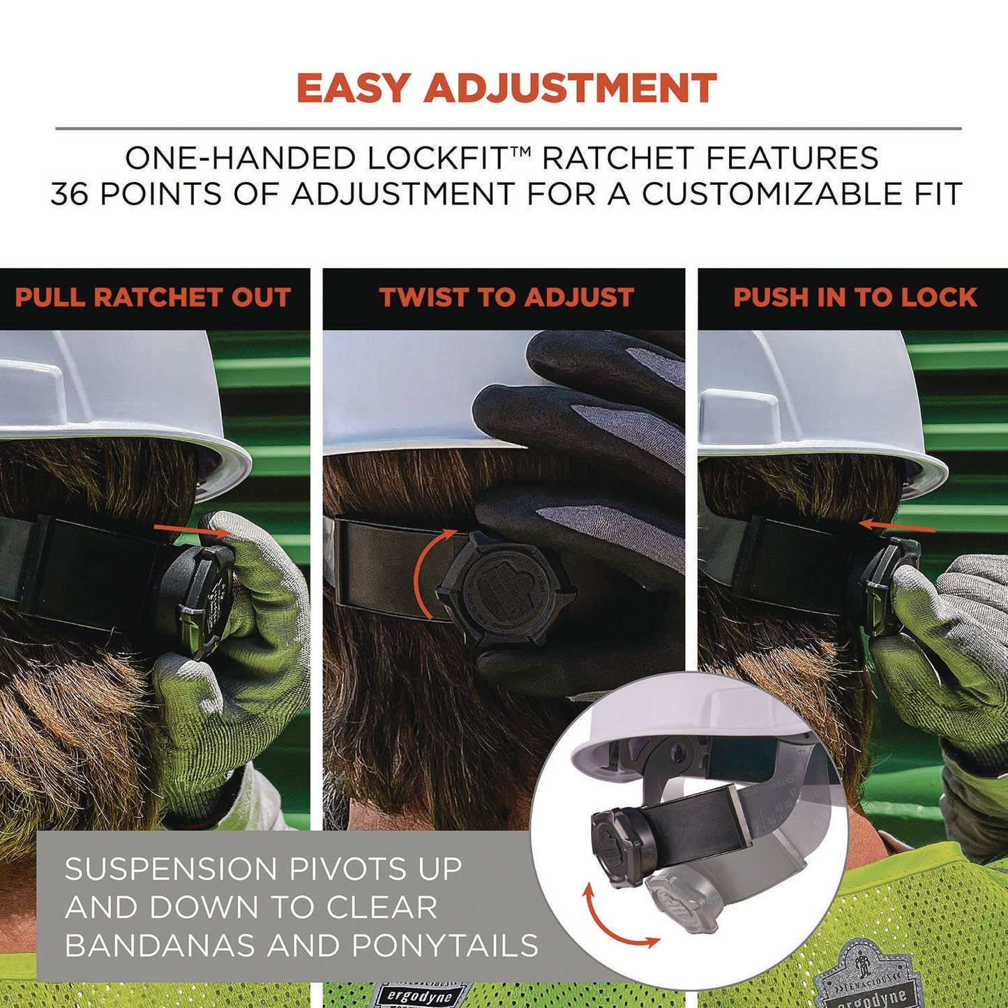 Ergodyne Skullerz 8969 Class E Lightweight Full Brim Hard Hat, 6-Point Rachet Suspension, Lime (EGO60232)