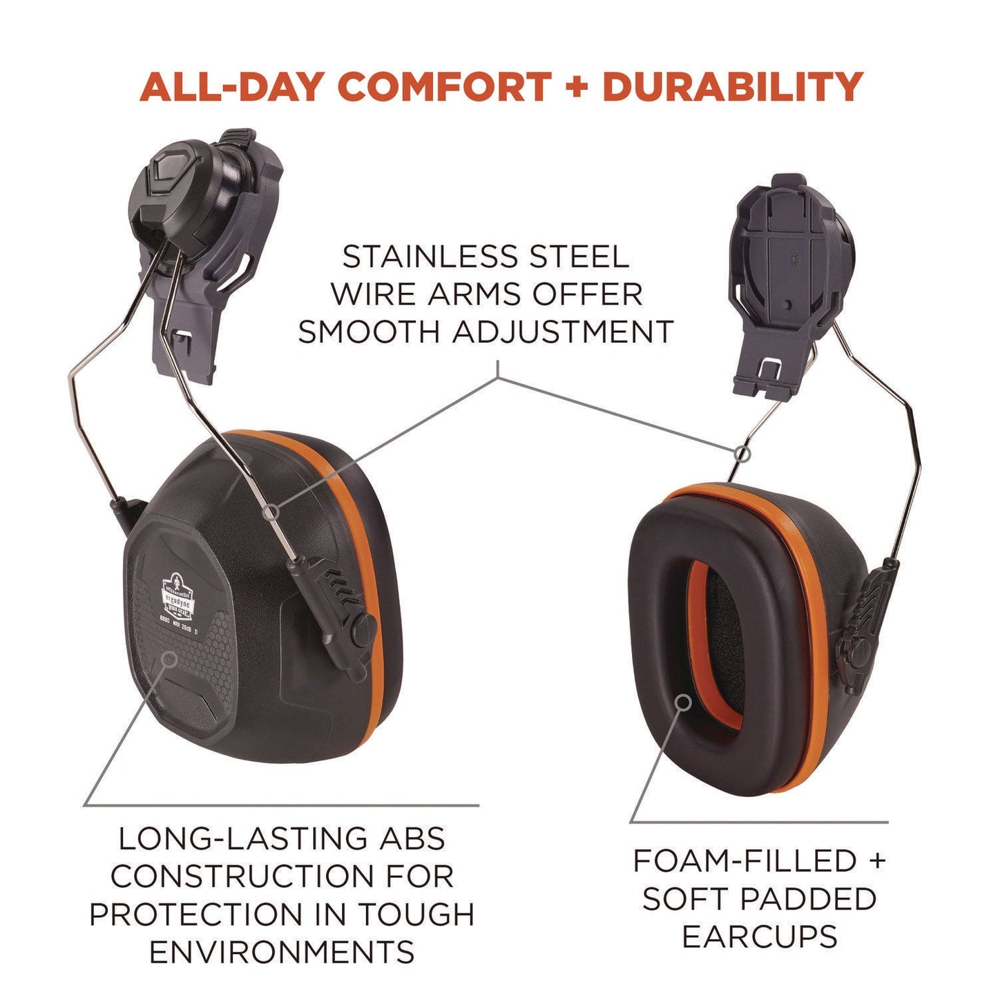 Ergodyne Skullerz 8880 NRR 26dB Hard Hat Mounted Earmuffs, Cap-Style, Gray (EGO60258)