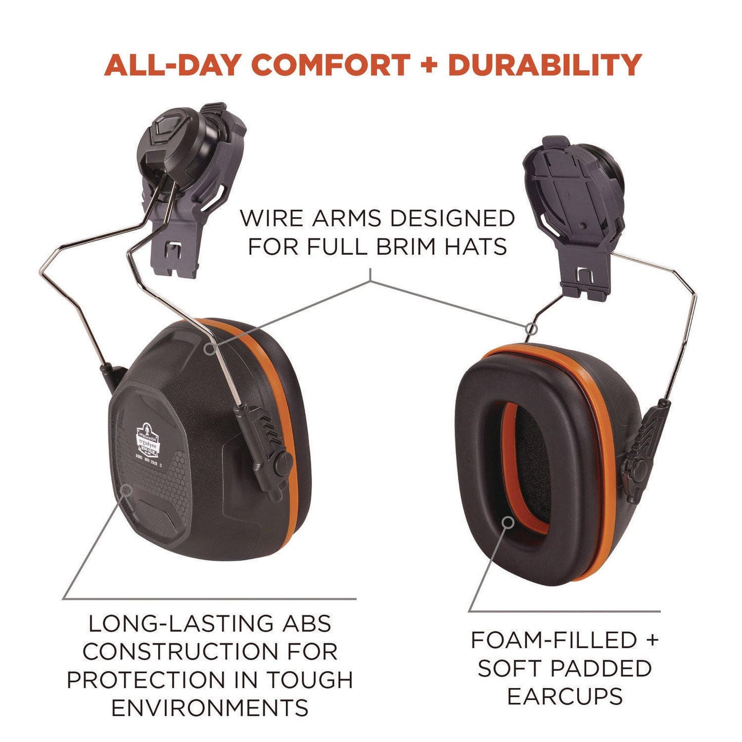 Ergodyne Skullerz 8880 NRR 26dB Hard Hat Mounted Earmuffs, Full Brim, Gray (EGO60259)