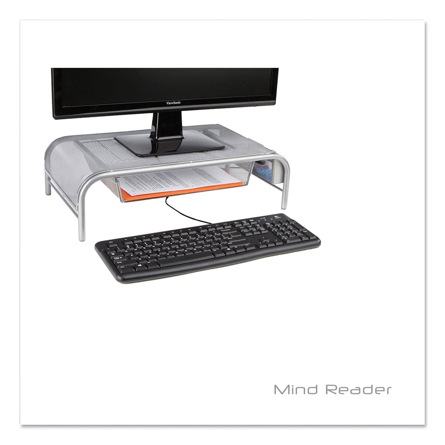 Mind Reader Raise Metal Mesh Monitor Stand with Drawer, 20" x 12" x 5.75", Silver, Supports 25 lbs (EMSMMSIL)