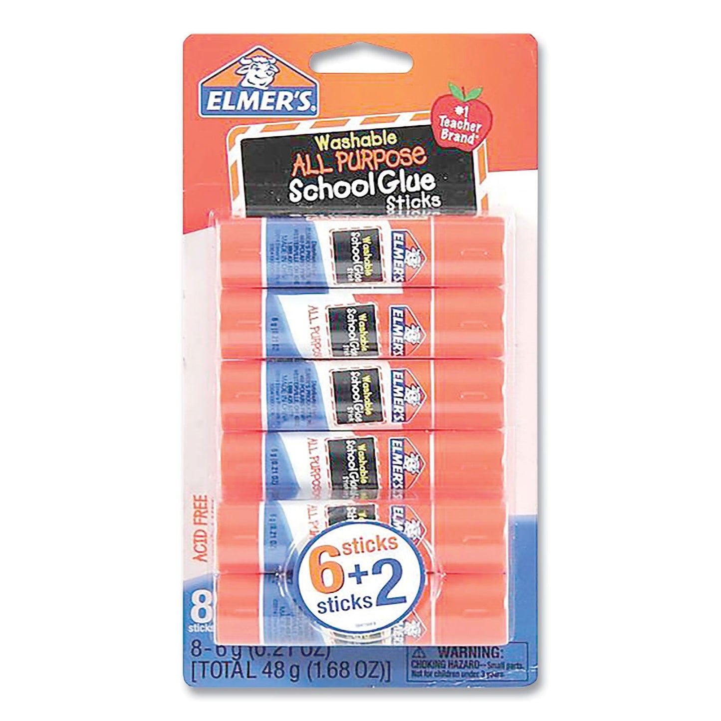 Elmer's Washable School Glue Sticks, 0.21 oz, Applies and Dries Clear, 8/Pack (EPIE5003E5004)
