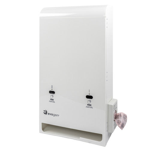 Hospeco® Evogen® No-Touch Dual Menstrual Care Product Dispenser, White ABS Plastic (HOSEVNT3-W)