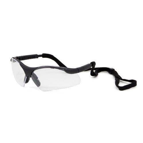 Safety Zone® CCP Ultra Safety Glasses with Cord and Adjustable Temples, Clear Lens, Black Frame, Pack of 12 (SZNEW-4400-C)