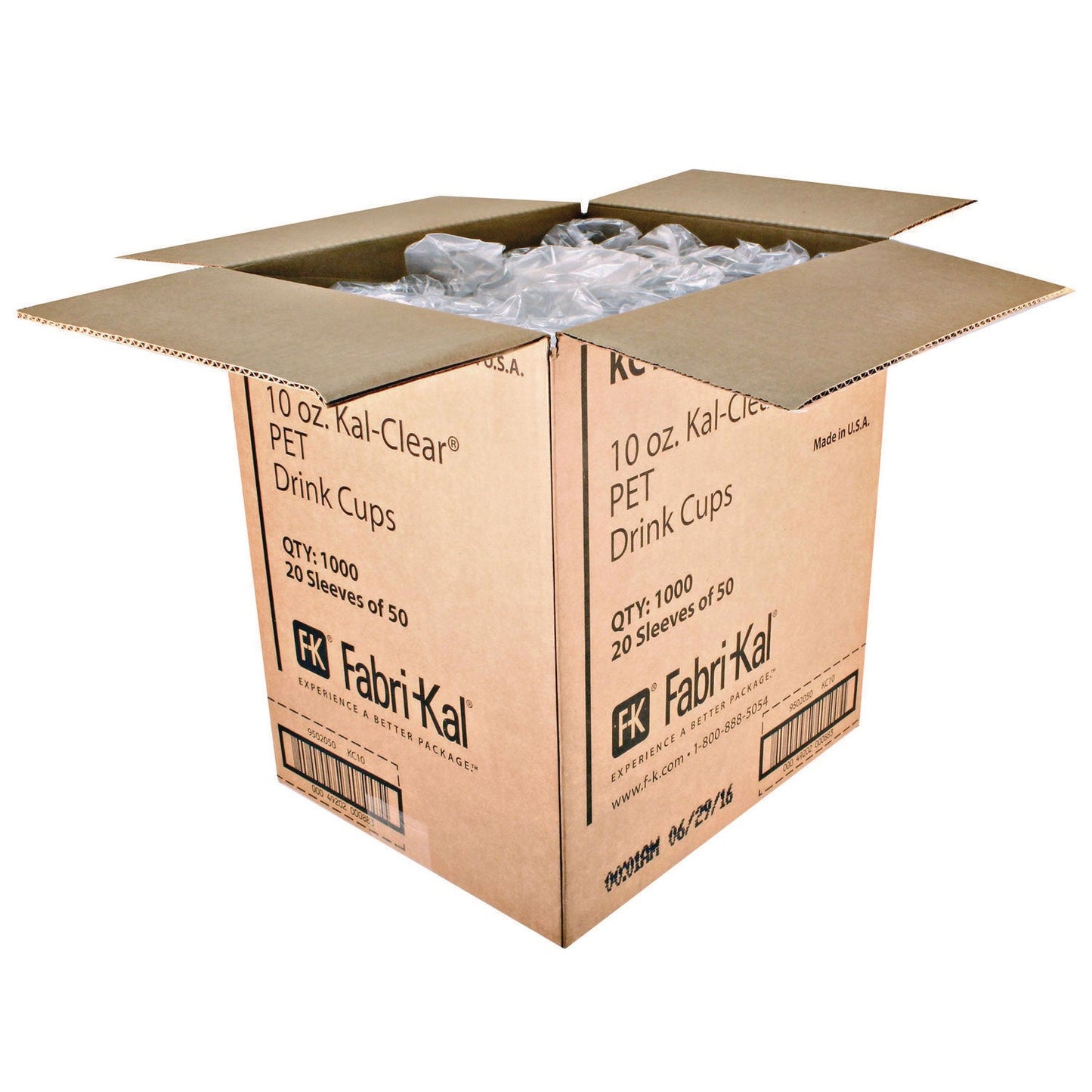 Fabri-Kal Kal-Clear PET Cold Drink Cups, 10 oz, Clear, 50/Bag, 20 Bags/Carton (FABKC10)