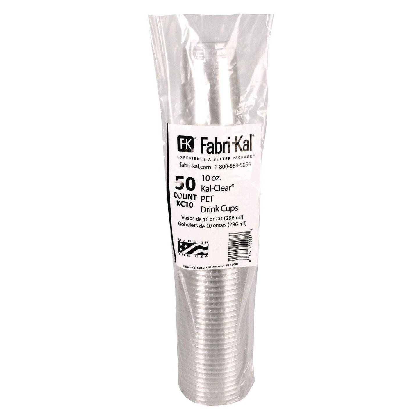 Fabri-Kal Kal-Clear PET Cold Drink Cups, 10 oz, Clear, 50/Bag, 20 Bags/Carton (FABKC10)
