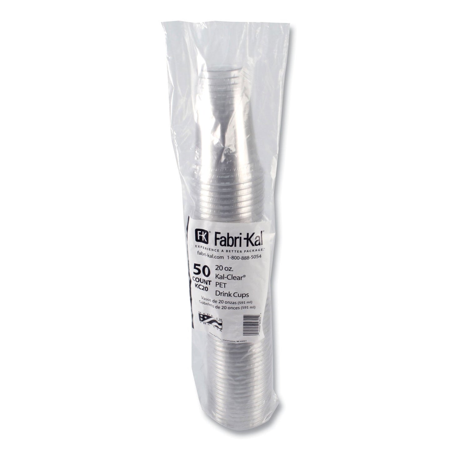 Fabri-Kal Kal-Clear PET Cold Drink Cups, 20 oz, Clear, 50/Bag, 20 Bags/Carton (FABKC20)