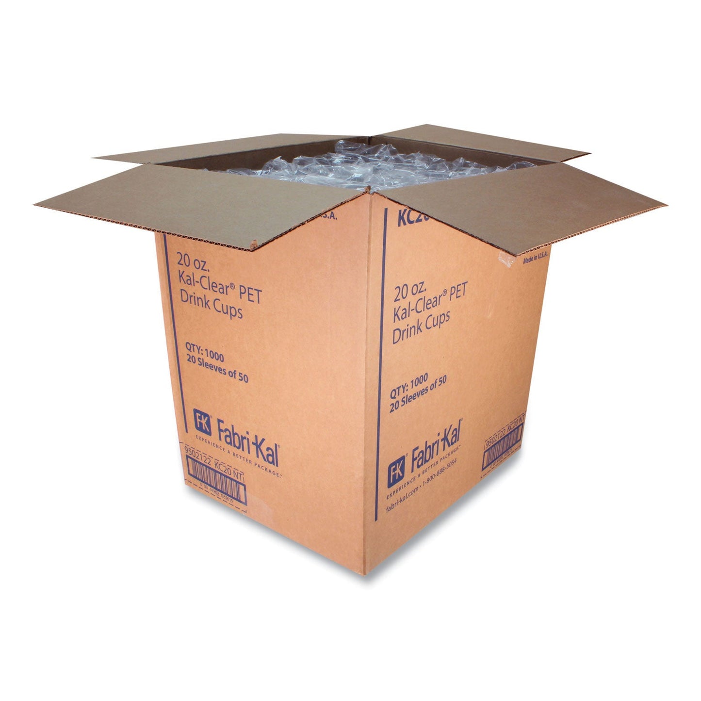 Fabri-Kal Kal-Clear PET Cold Drink Cups, 20 oz, Clear, 50/Bag, 20 Bags/Carton (FABKC20)