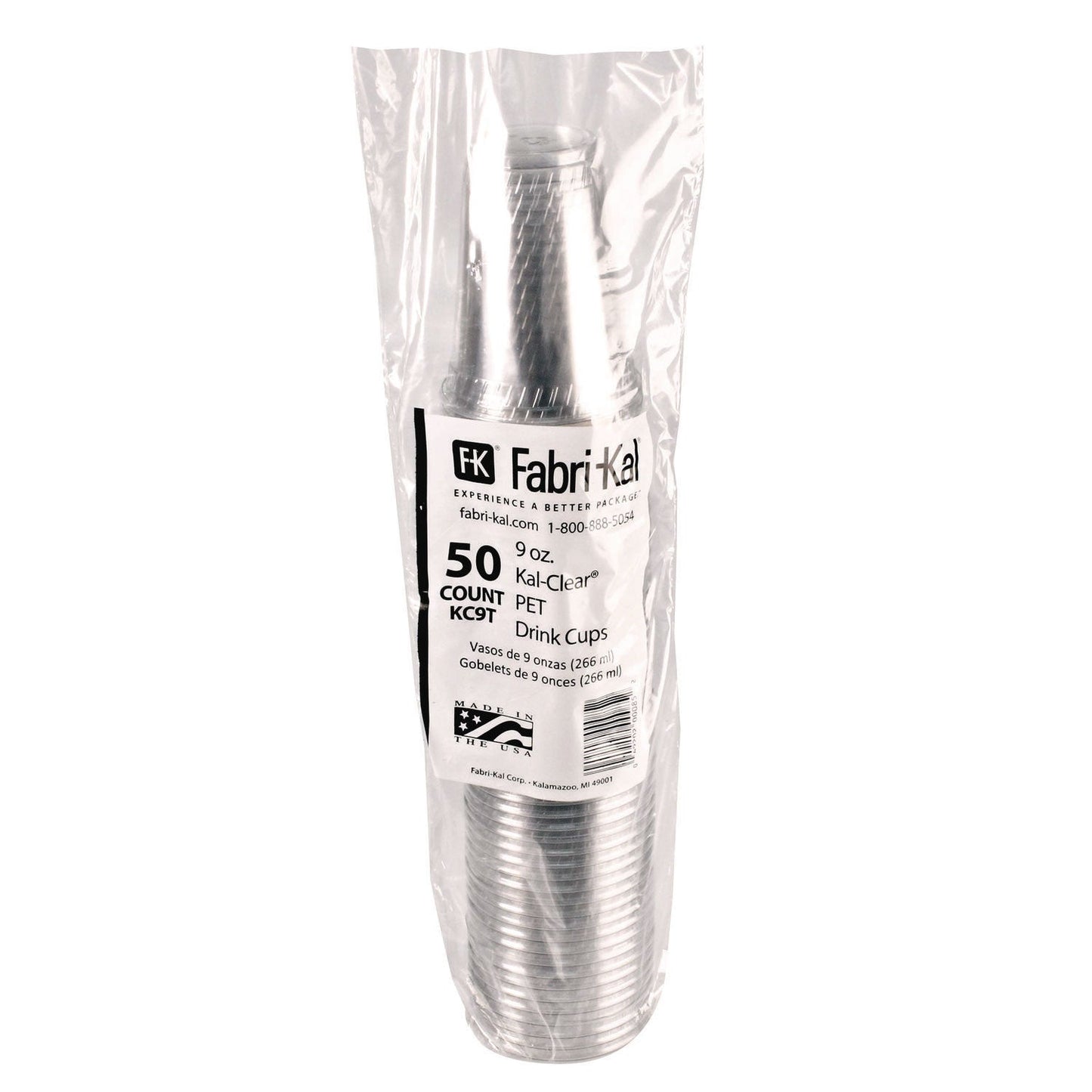 Fabri-Kal Kal-Clear True PET Cold Drink Cups, 9 oz, Clear, 50/Bag, 20 Bags/Carton (FABKC9T)