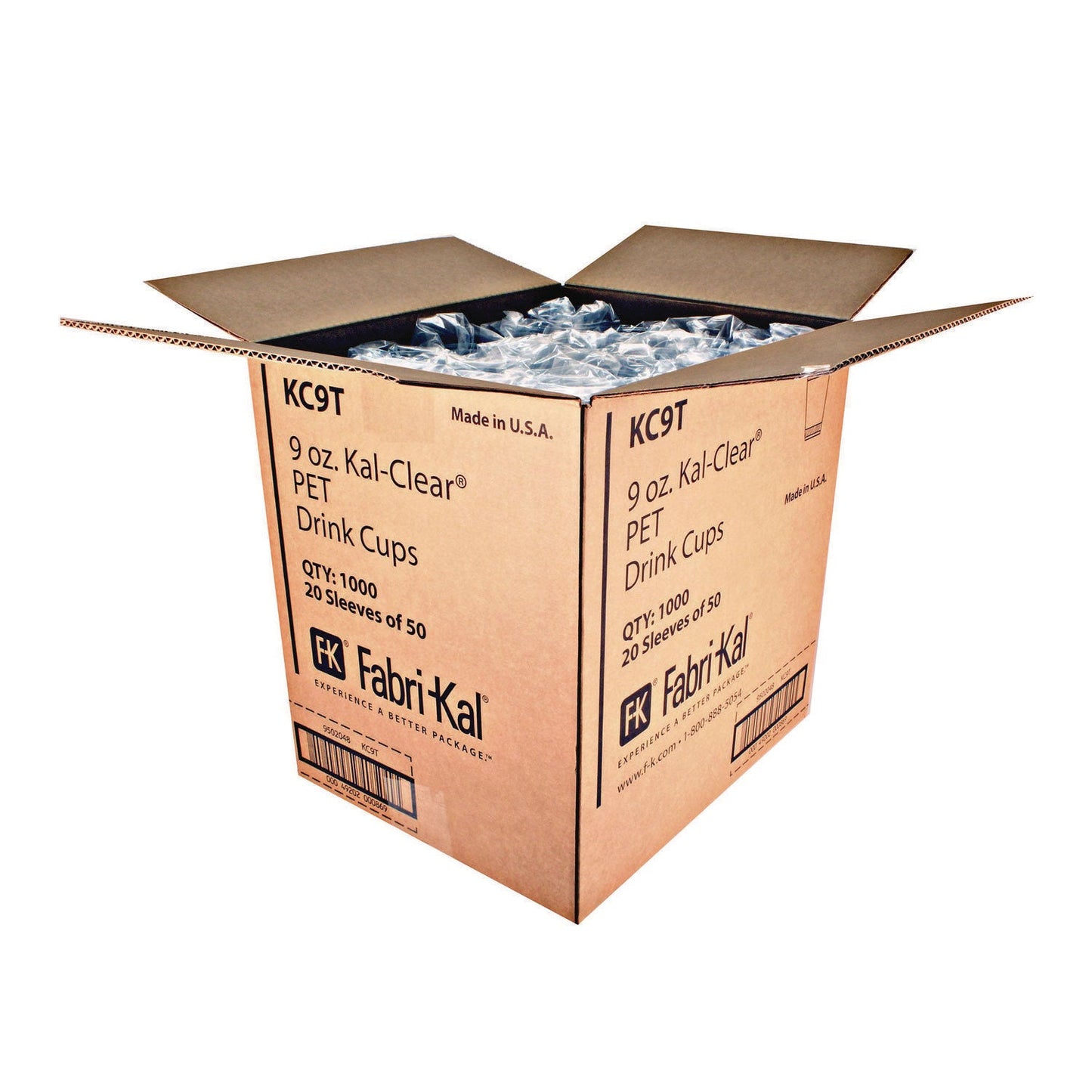 Fabri-Kal Kal-Clear True PET Cold Drink Cups, 9 oz, Clear, 50/Bag, 20 Bags/Carton (FABKC9T)
