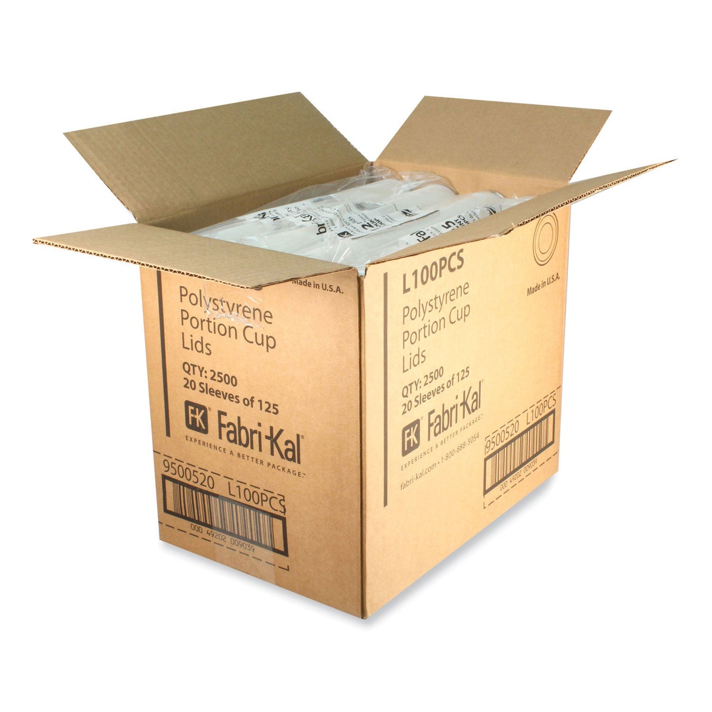 Fabri-Kal Portion Cup Lids, Fits 1 oz Squat Portion Cups, Clear, 125/Sleeve, 20 Sleeves/Carton (FABL100PCS)