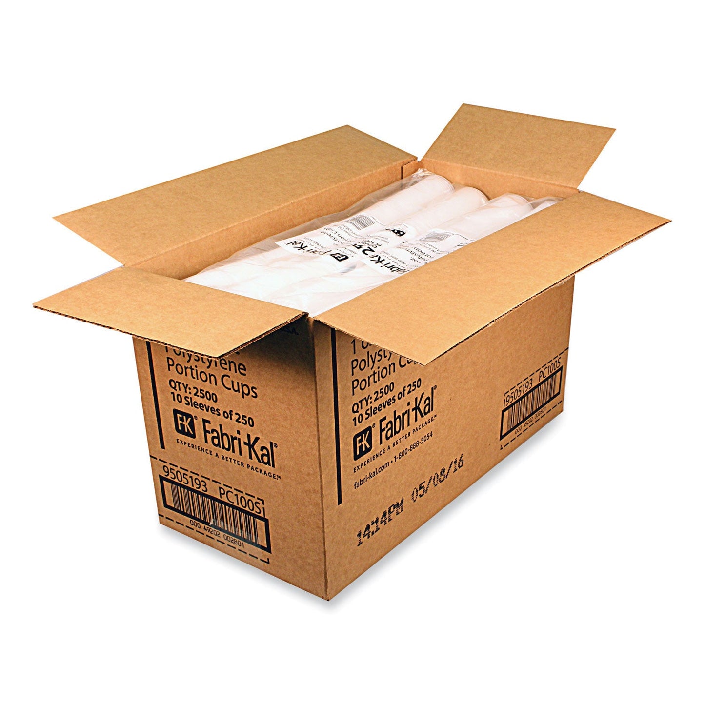 Fabri-Kal Portion Cups, Squat, 1 oz, Translucent, 125/Sleeve, 20 Sleeve/Carton (FABPC100S)