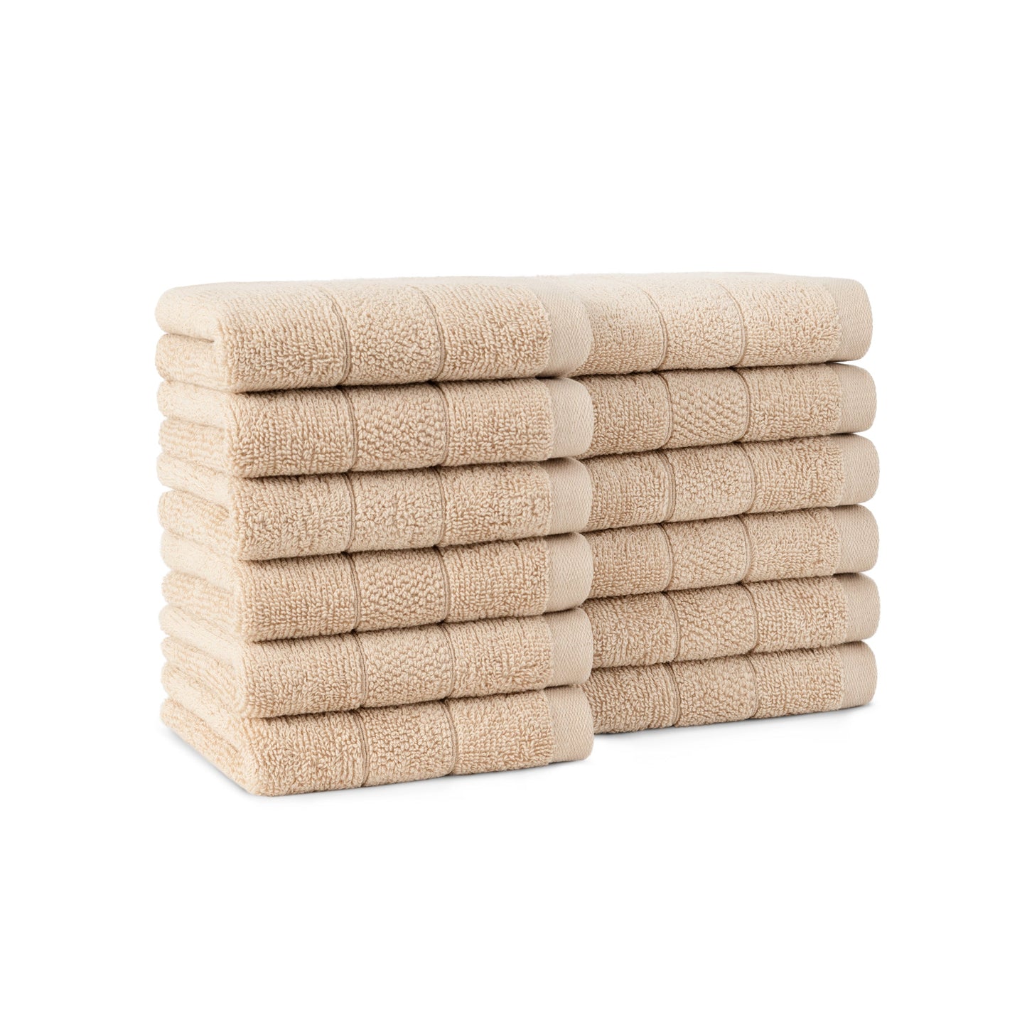 Arkwright Home Family Essentials Washcloths (Pack of 12), 12x12, Cotton, Beige (P-FEWC-12PK-BG)