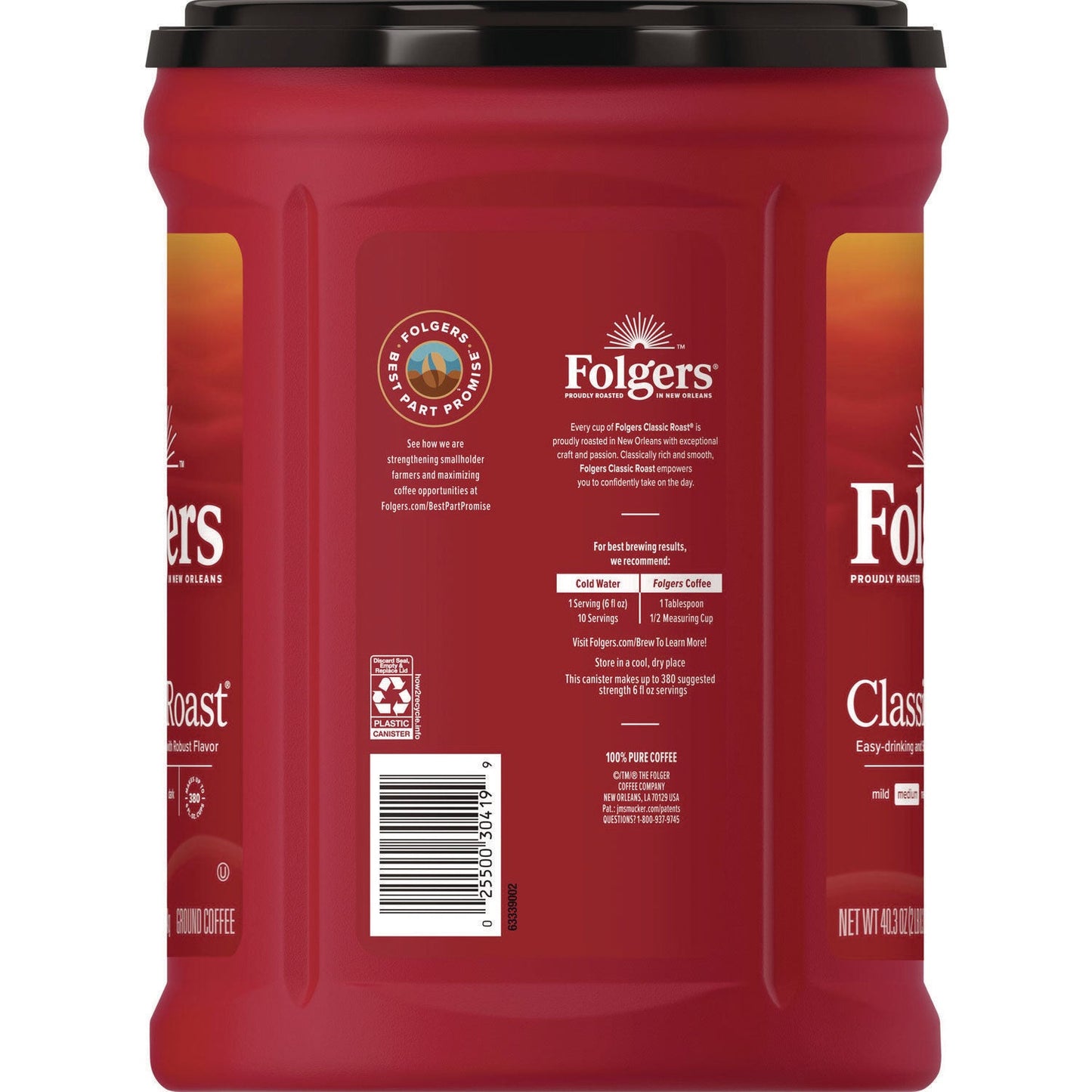 Folgers Classic Roast Ground Coffee, 40.3 oz Canister, 6/Carton (FOL30419)