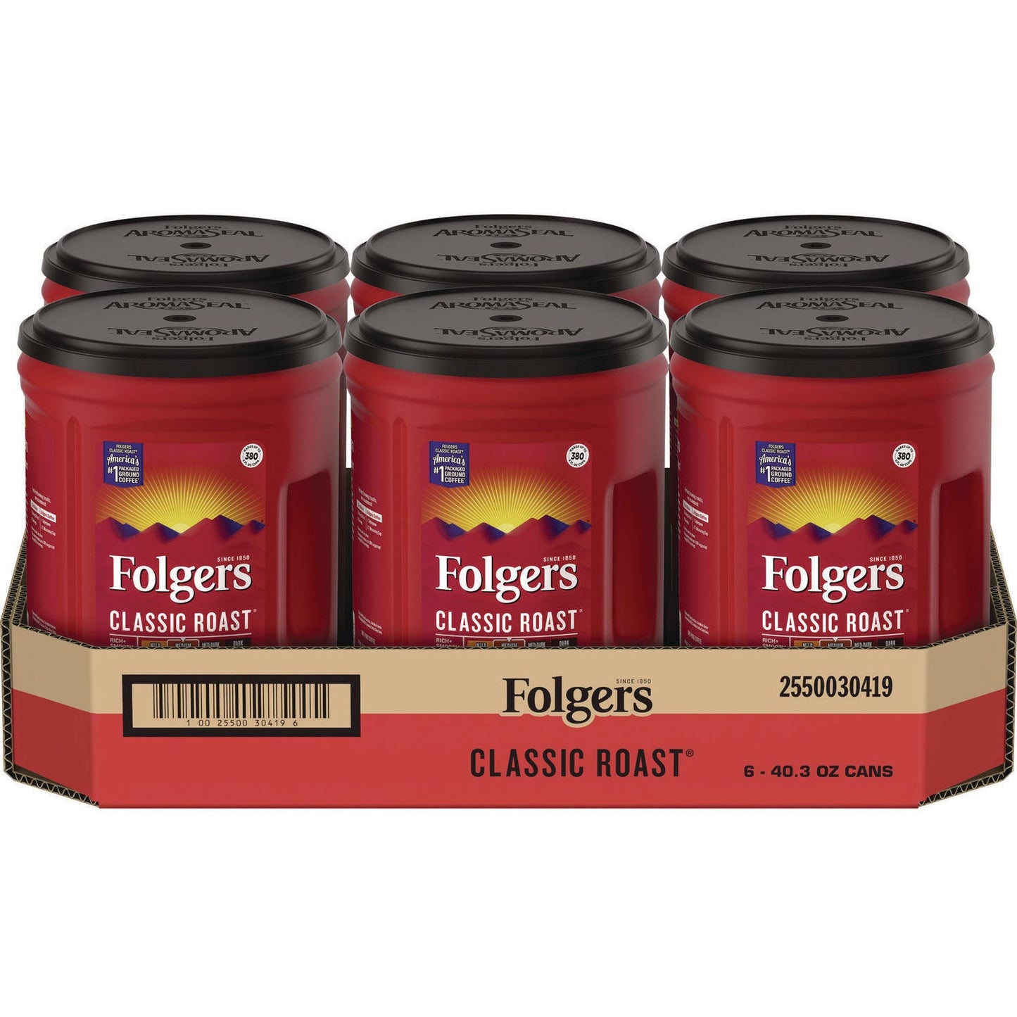 Folgers Classic Roast Ground Coffee, 40.3 oz Canister, 6/Carton (FOL30419)