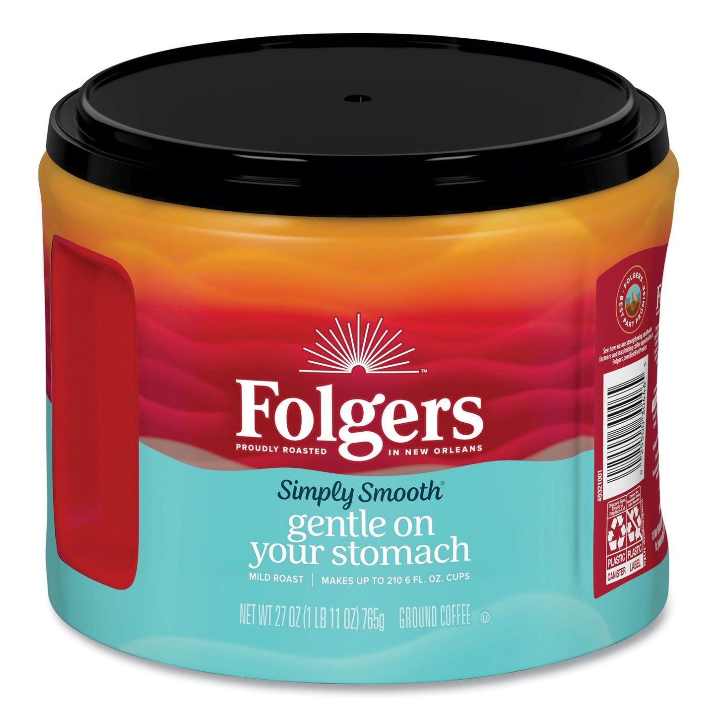 Folgers Simply Smooth Ground Coffee, Gentle On Your Stomach, 27 oz Canister, 6/Carton (FOL30446CT)