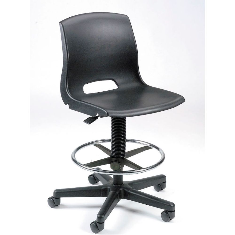 Interion Plastic Stool - Height Adjustable - Black (WB506548)