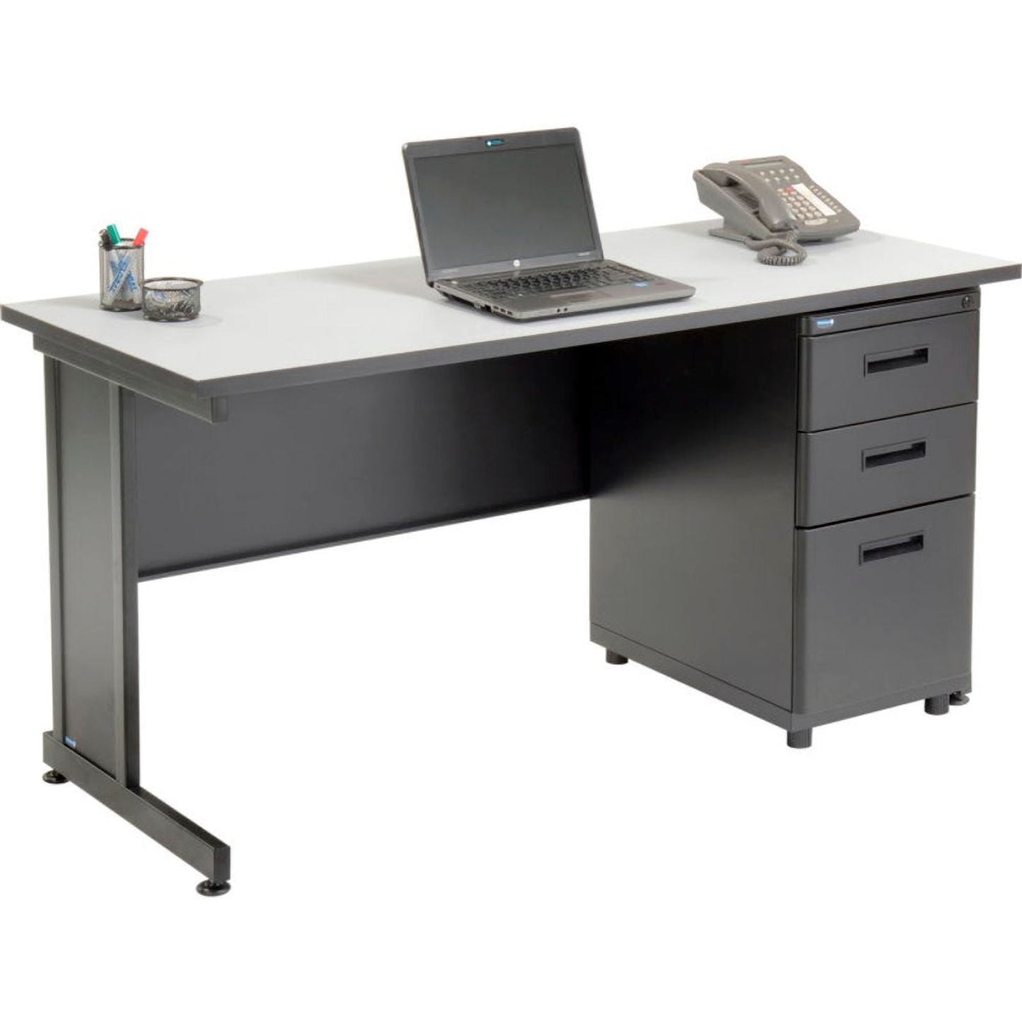 Interion Office Desk With 3 Drawers, 60"W x 24"D - Gray (WB670073GY)