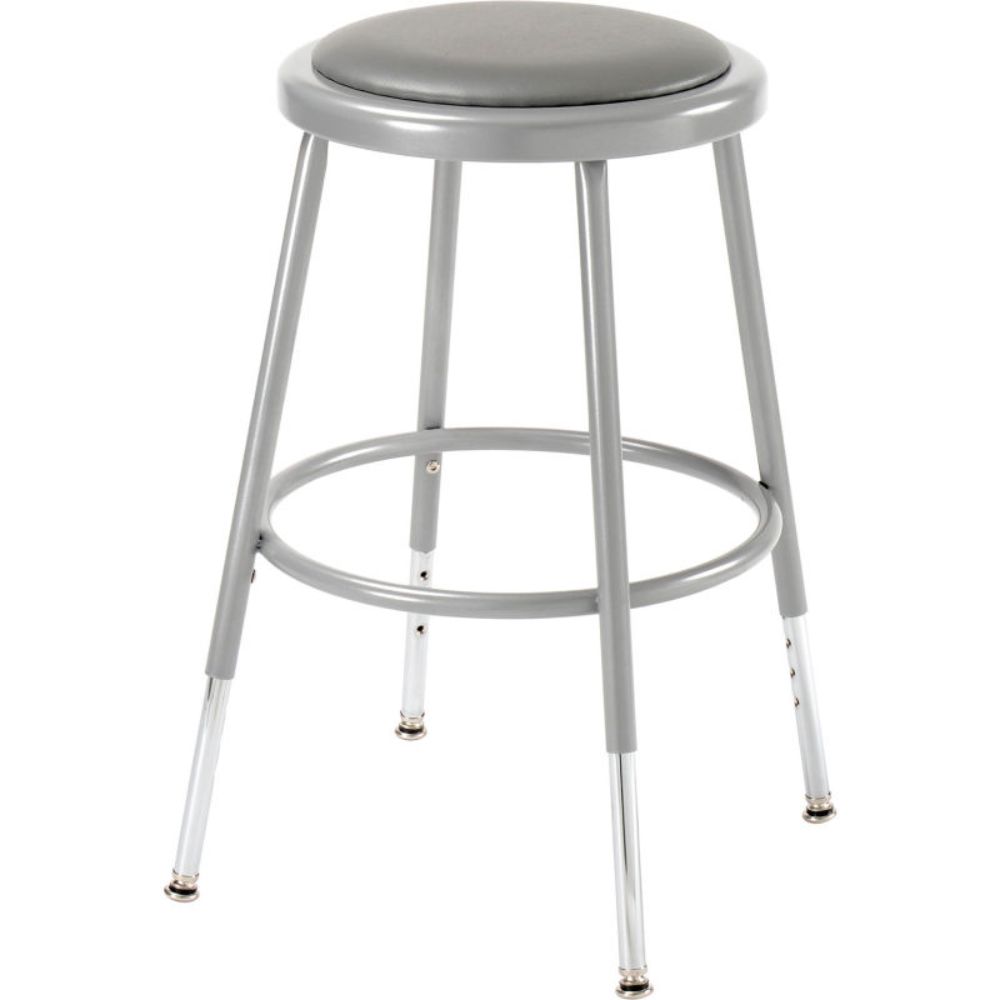 Interion Steel Shop Stool with Padded Seat - Adjustable Height 19" - 27" - Gray - Pack of 2 (WB688307)