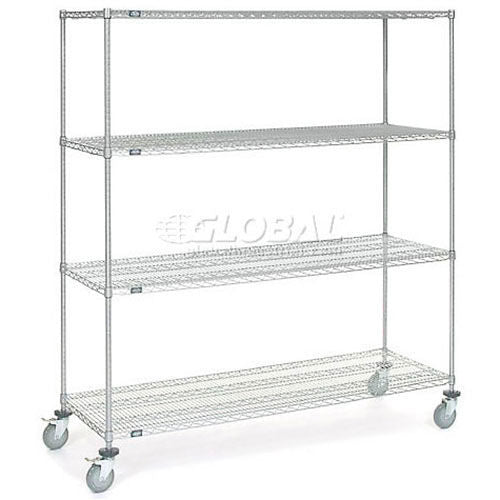 Nexel 4 Shelf Truck, Chrome, 48"W x 24"D x 69"H, ESD Polyurethane Casters, 4 Swivel, 2 Brake (WBB2351825)