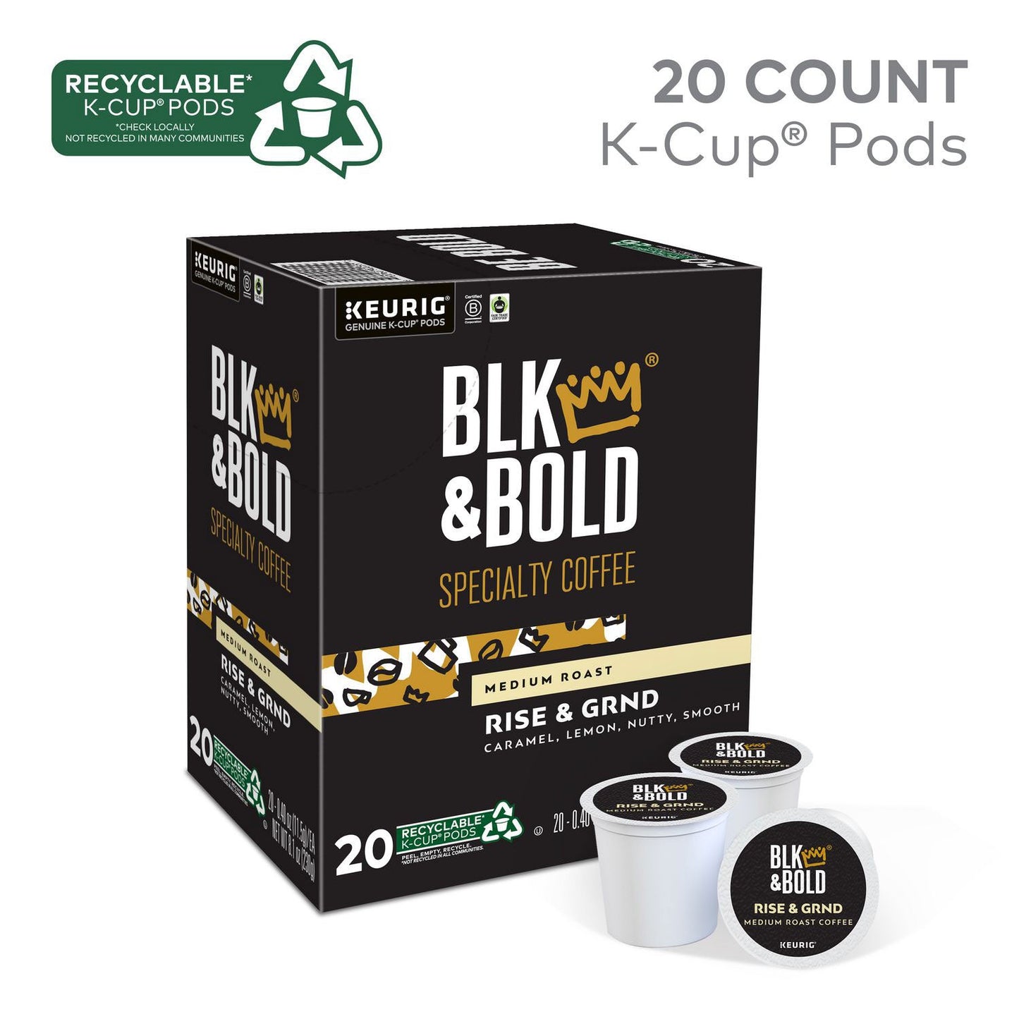 BLK & Bold Rise and GRND K-Cups, 0.41 oz K-Cup, 20/Box (GMT0055)