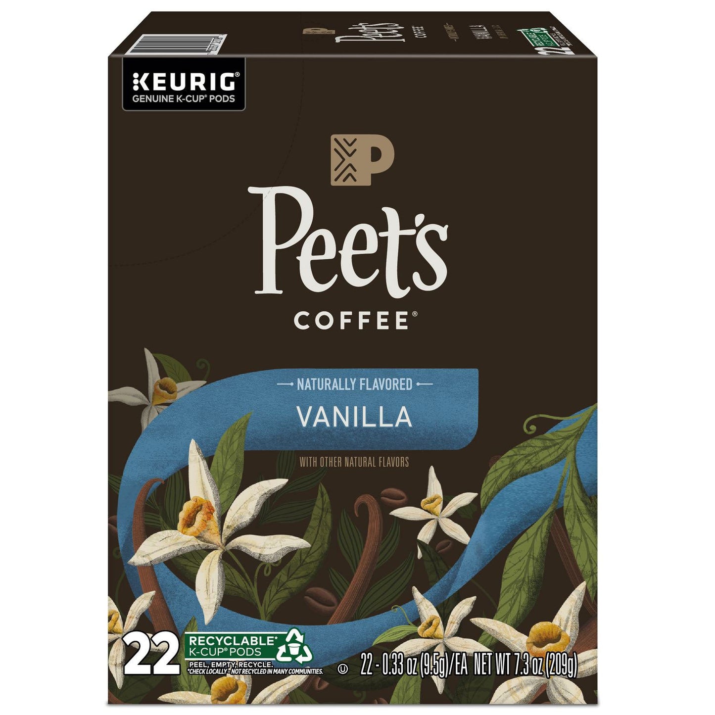 Peet's Vanilla K-Cups, 0.33 oz K-Cup, 22/Box (GMT2708)