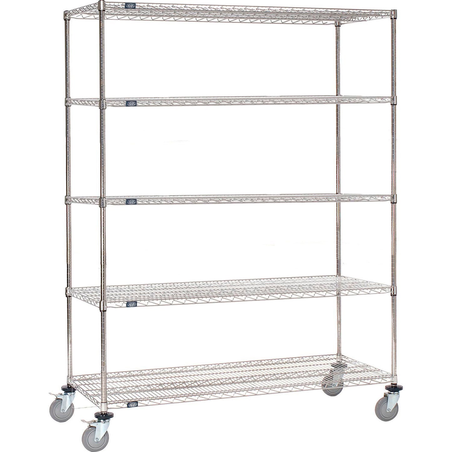 Nexel 5 Shelf Truck, Chrome, 48"W x 24"D x 72"H, Polyurethane Stem Casters, 4 Swivel, 2 Brake (WB988128)