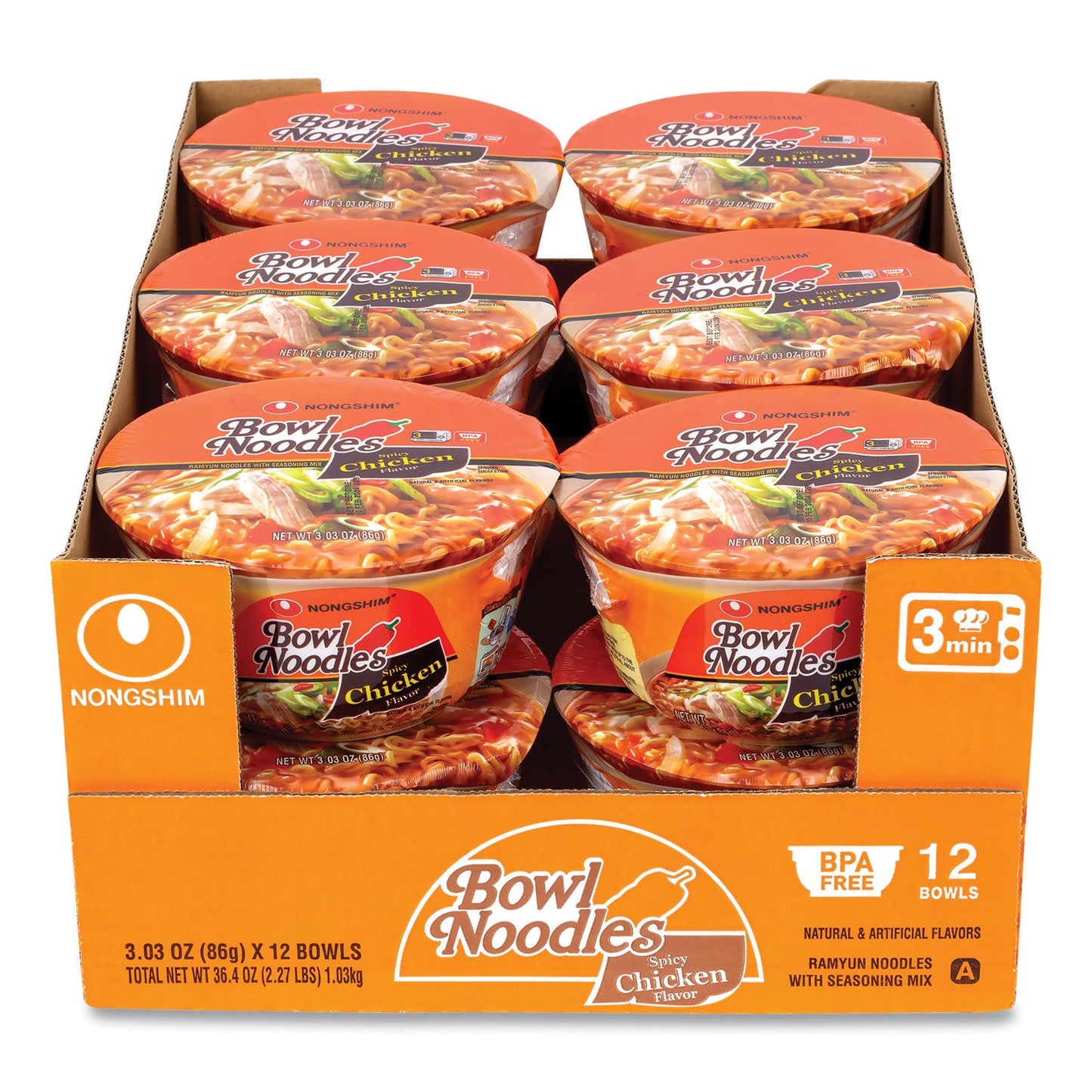 NONGSHIM Spicy Chicken Bowl Noodle Soup, Chicken, 3.03 oz Cup, 12/Carton (GRR22002163)