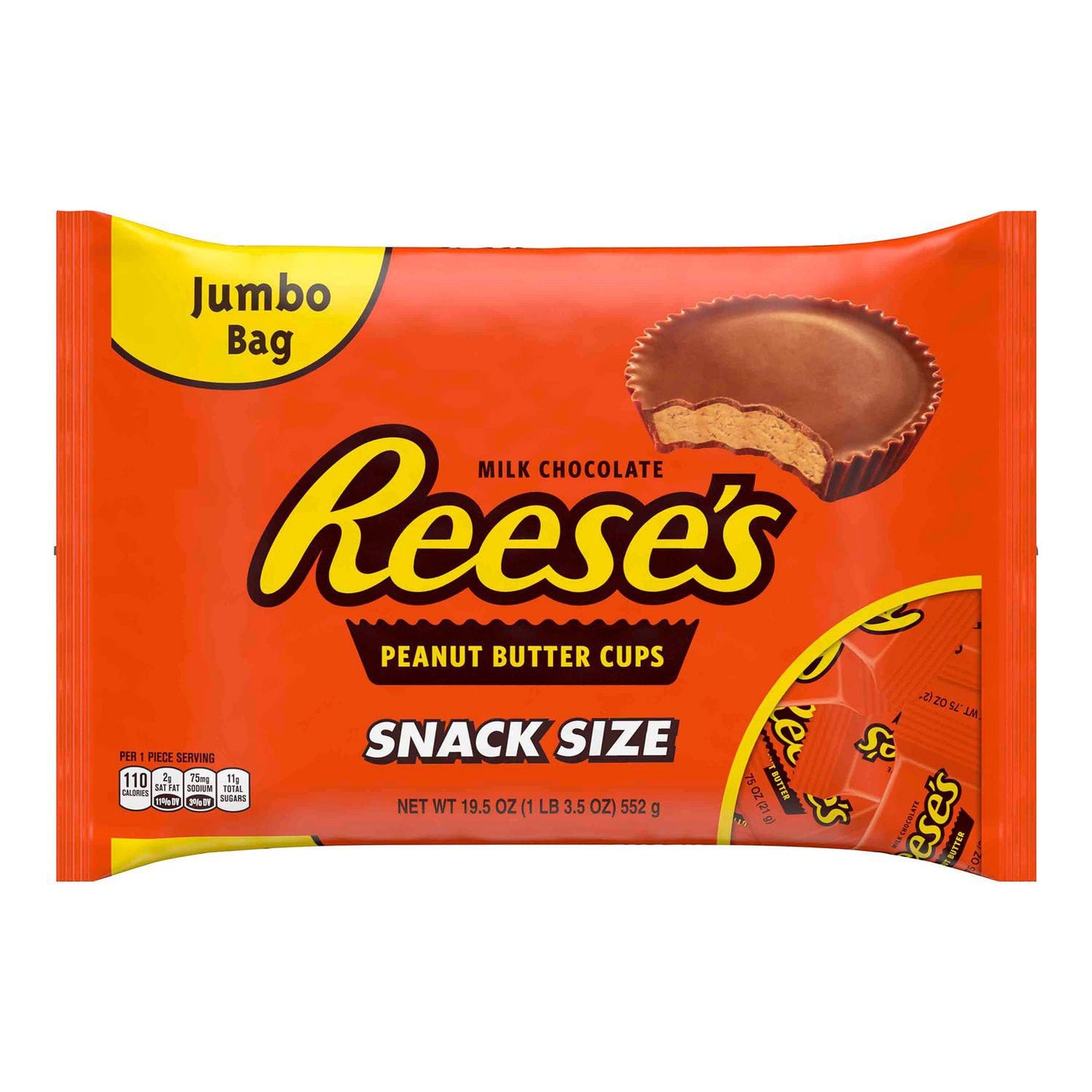Reese's Snack Size Peanut Butter Cups, 19.5 oz Bag, 2 Bags/Carton (GRR60004058)