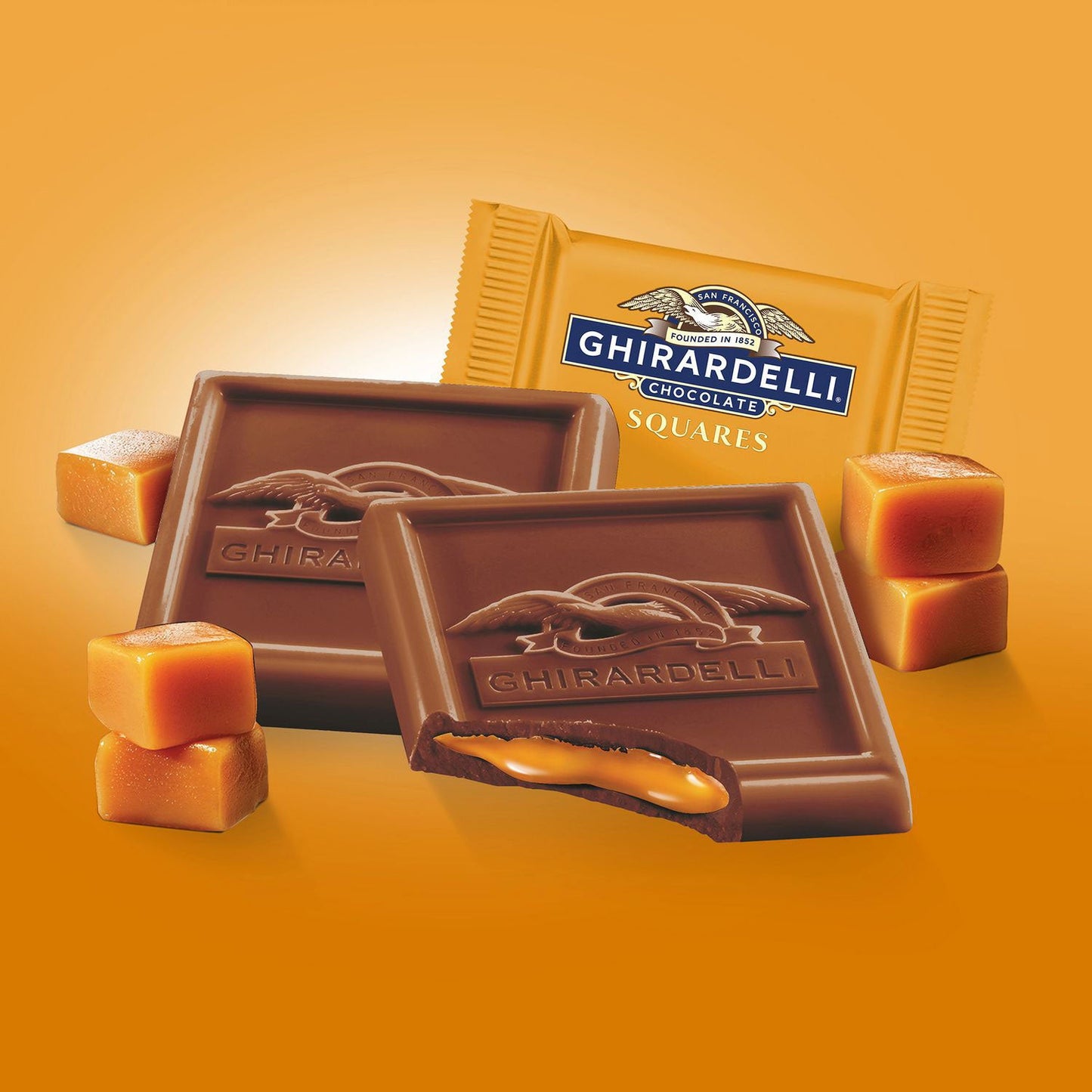 Ghirardelli Milk Chocolate and Caramel Chocolate Squares, 15.96 oz Bag, 2/Carton (GRR60004071)