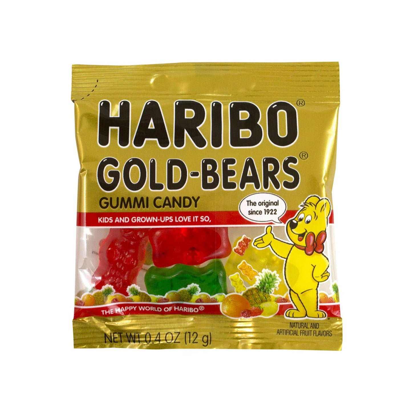 Haribo Goldbears Gummi Candy, Assorted Flavors, 0.4 oz Pouch, 54/Tub, 2 Tubs/Carton (GRR60004073)