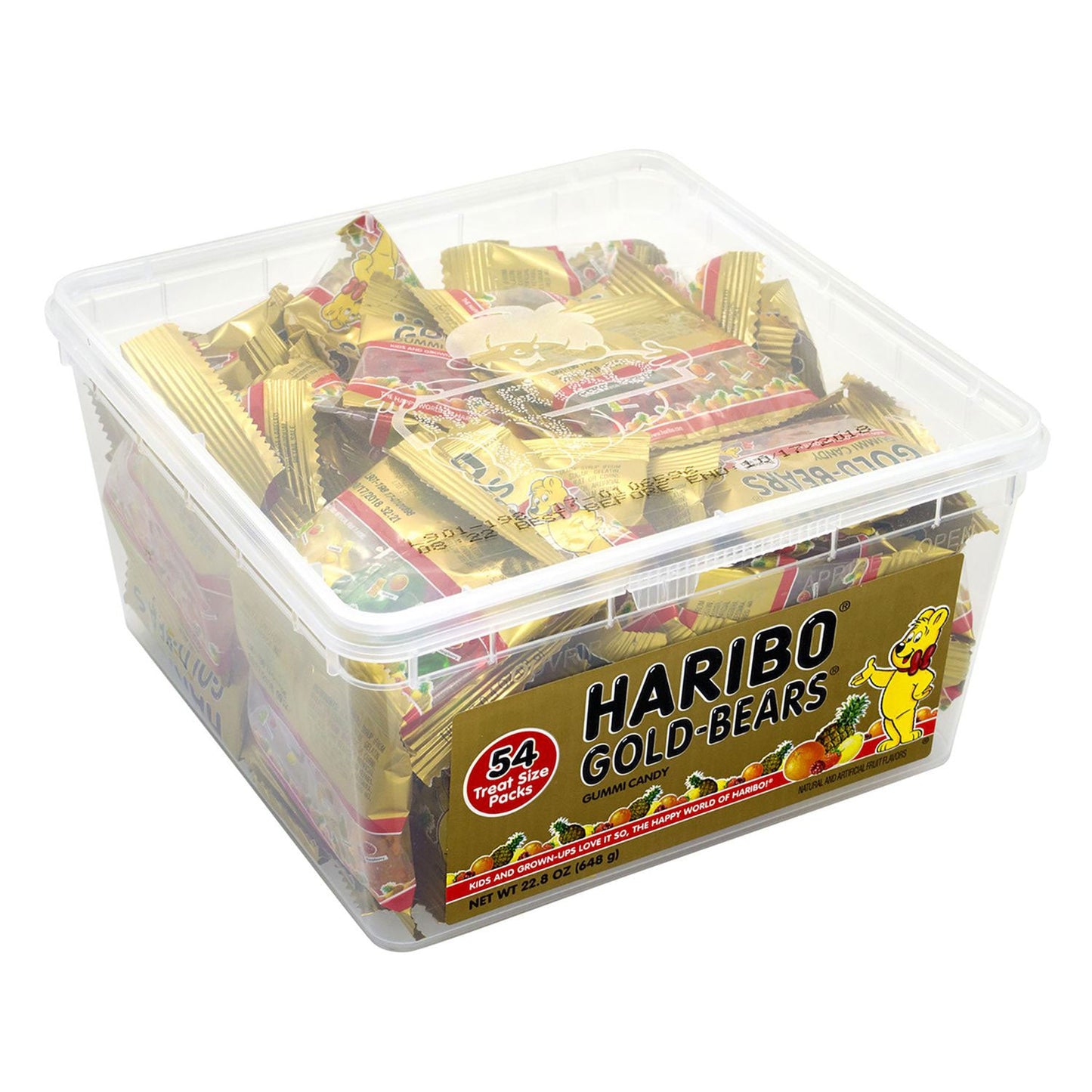 Haribo Goldbears Gummi Candy, Assorted Flavors, 0.4 oz Pouch, 54/Tub, 2 Tubs/Carton (GRR60004073)