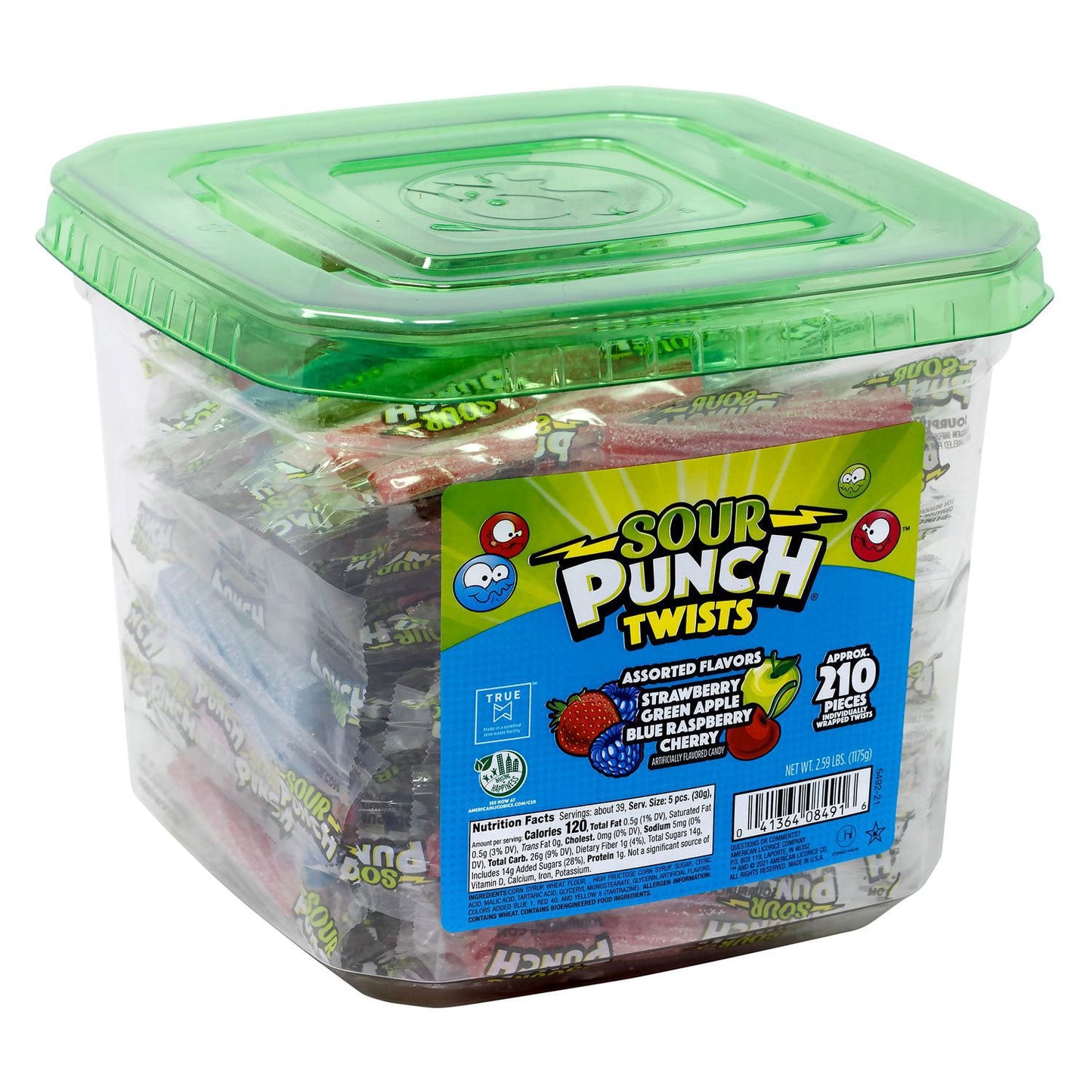 Sour Punch Twists, Variety, 2.59 lb Tub, Approx. 210 Pieces/Tub, 2 Tubs (GRR60004078)