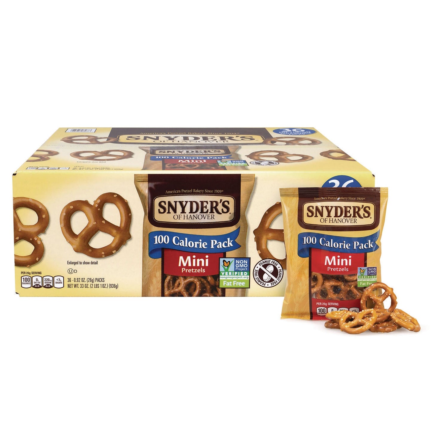 Snyder Manufacturing, Inc. Mini Pretzels. 0.92 oz Pack, 36 Packs/Box, 2 Boxes/Carton (GRR60004087)